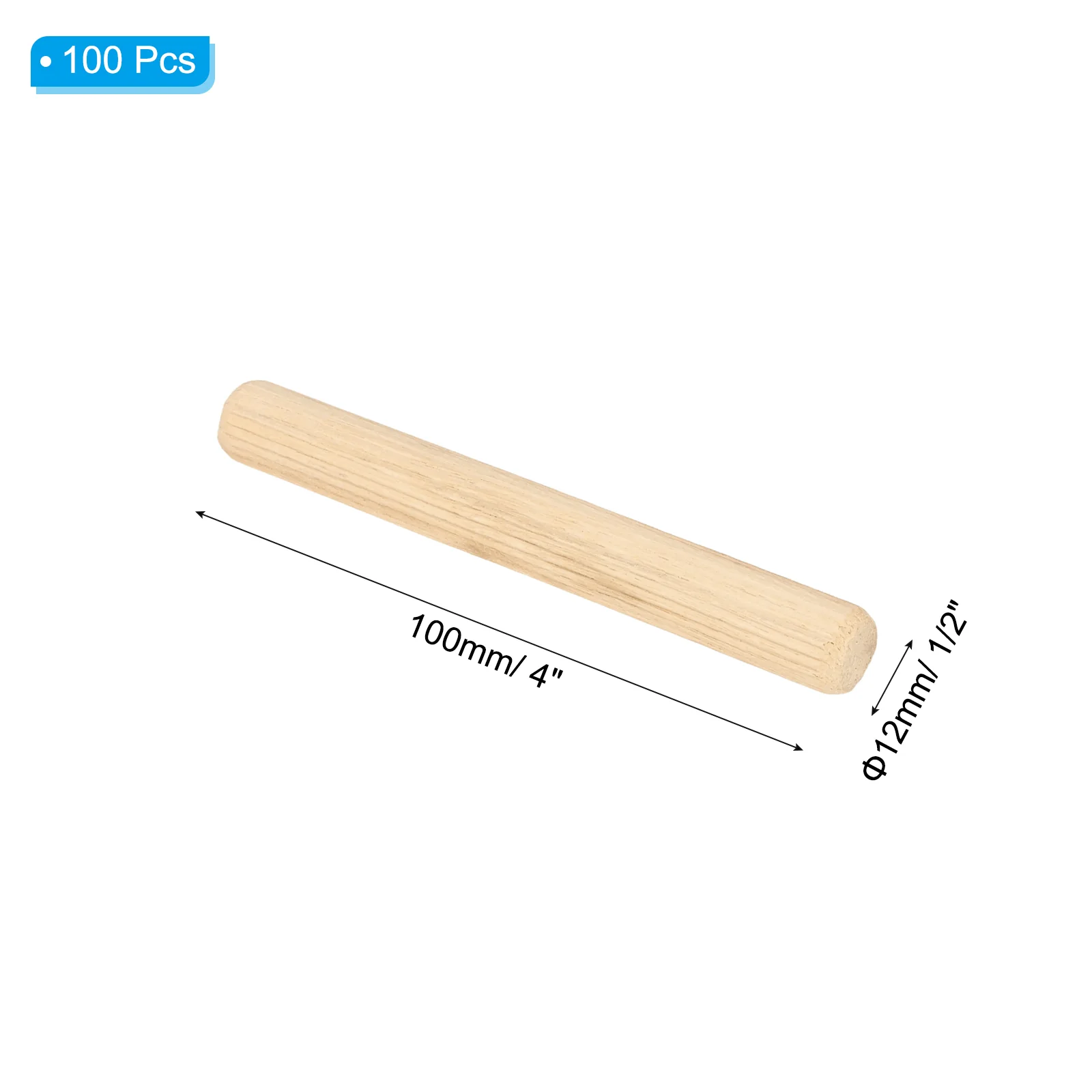 100pcs 12 x 100mm Wood Dowel Pins Fluted Wooden Dowel Pin Straight Groove Rods - Image 2