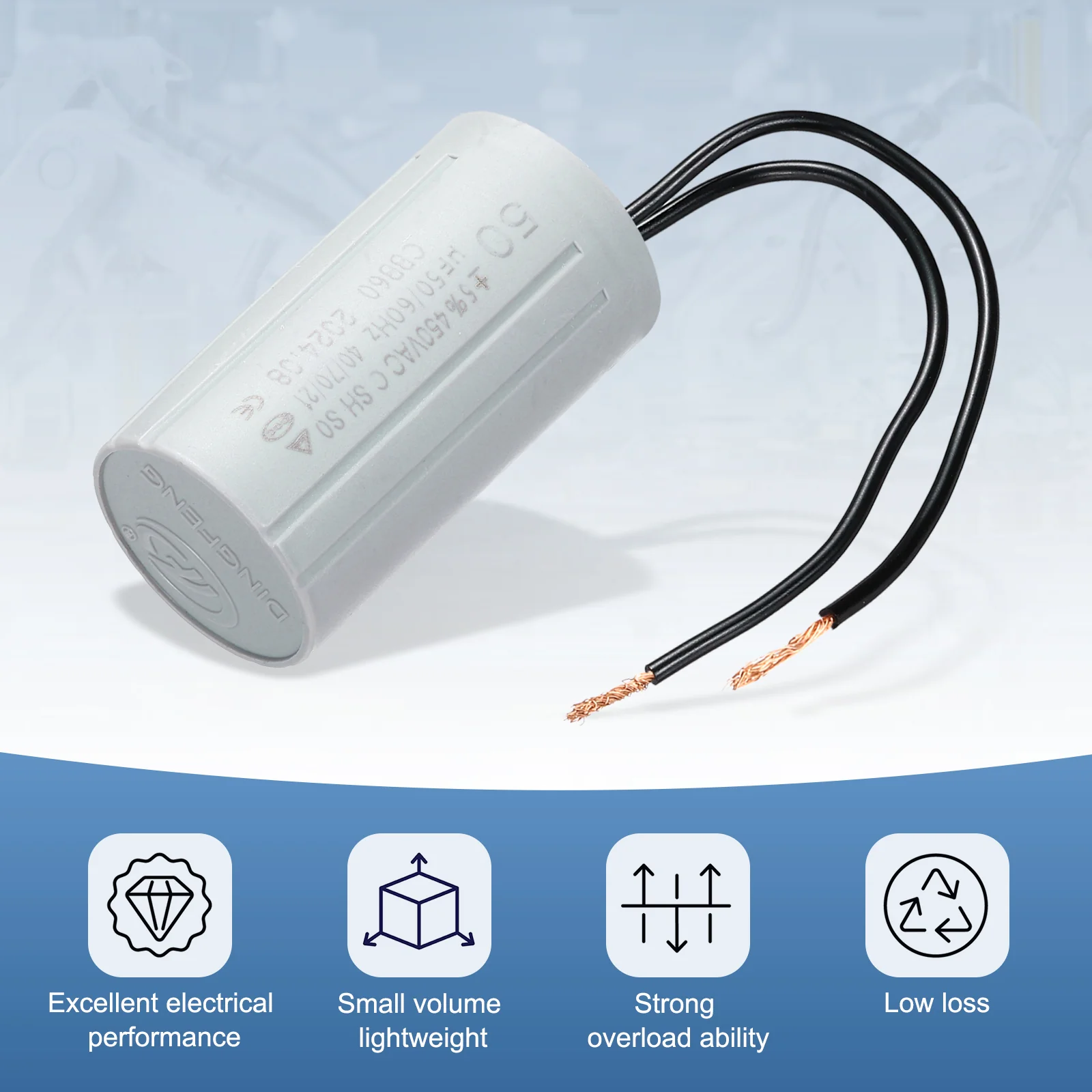 CBB60 50uF Running Capacitors, AC 450V 2 Wires 50/60Hz Cylinder 90x50mm for Water Pumps, Washing Machines Motor Start - Image 4
