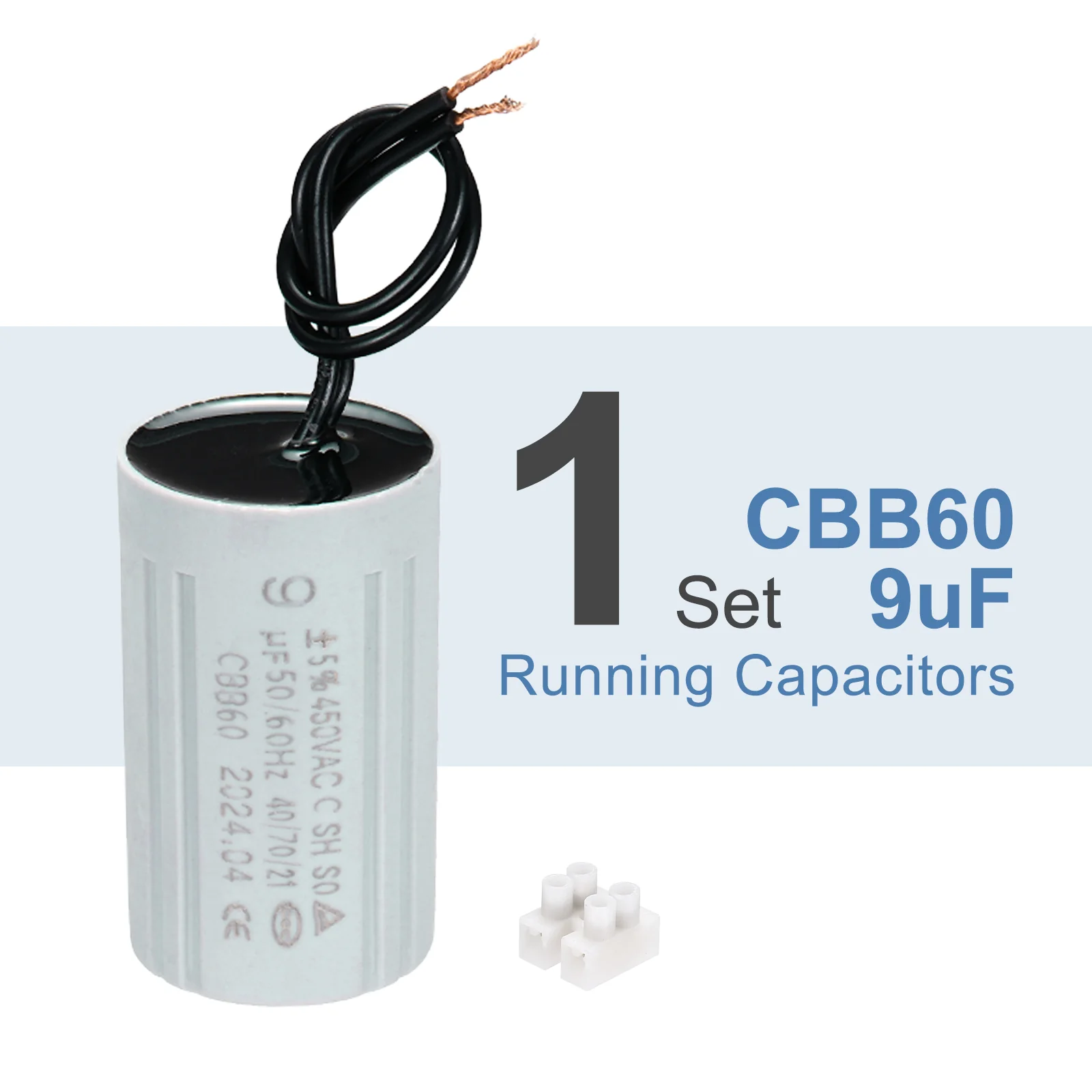 CBB60 9uF Running Capacitors, AC 450V 2 Wires 50/60Hz Cylinder 60x35mm for Water Pumps, Washing Machines Motor Start - Image 3