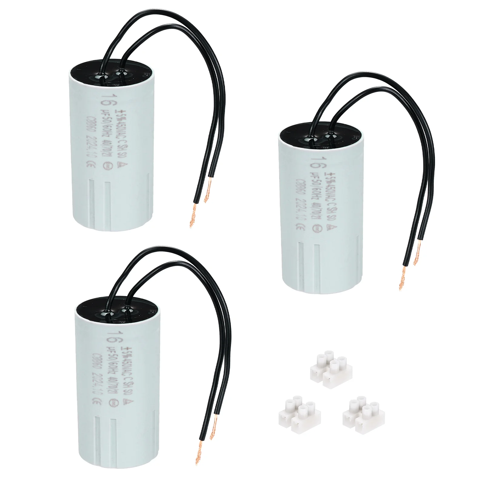 CBB60 16uF Running Capacitors, AC 450V 2 Wires 50/60Hz Cylinder 69x37mm,3Set