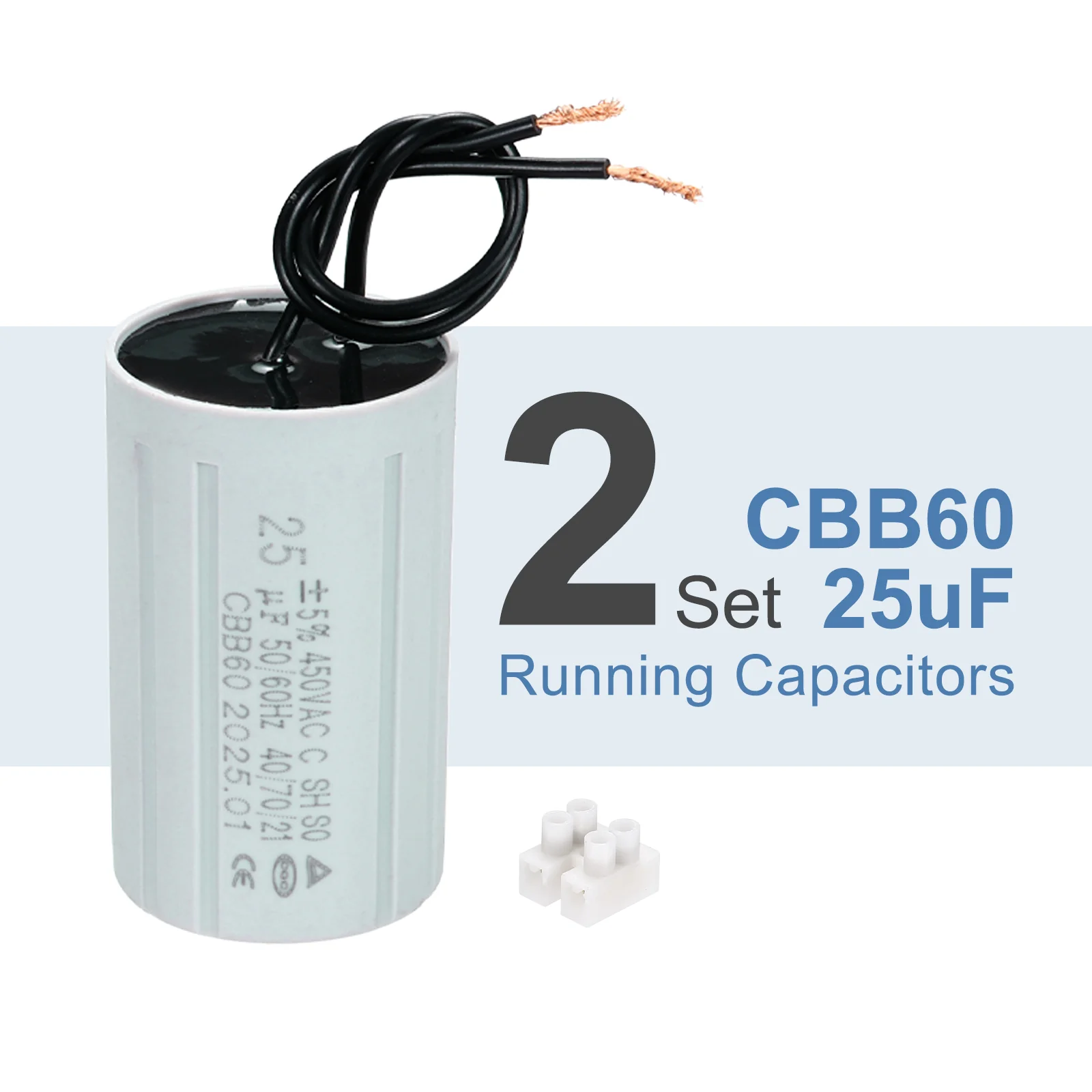 CBB60 25uF Running Capacitors, AC 450V 2 Wires 50/60Hz Cylinder 70x41mm,2Set - Image 3