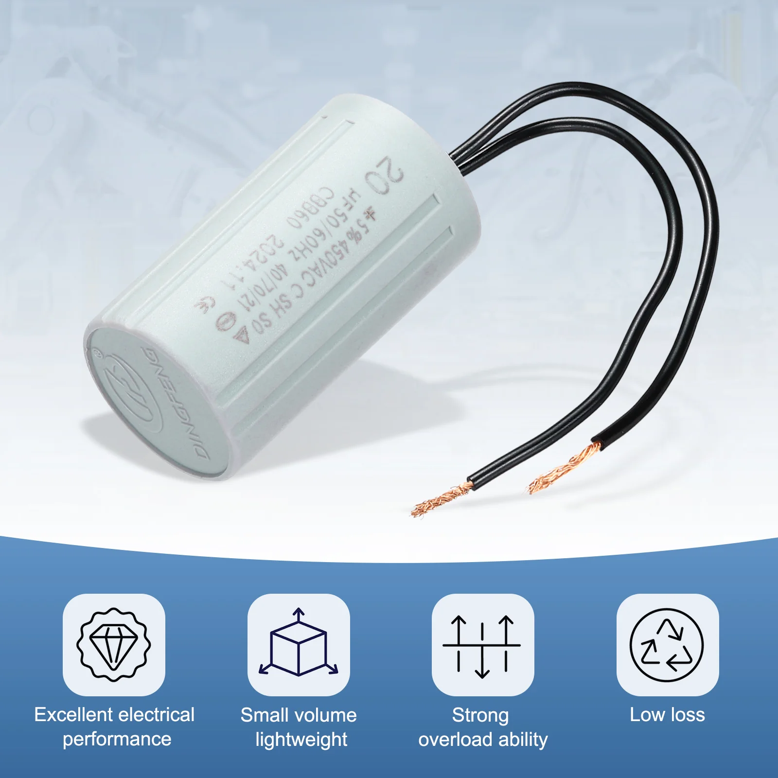 CBB60 20uF Running Capacitors, AC 450V 2 Wires 50/60Hz Cylinder 70x40mm,2Set - Image 4