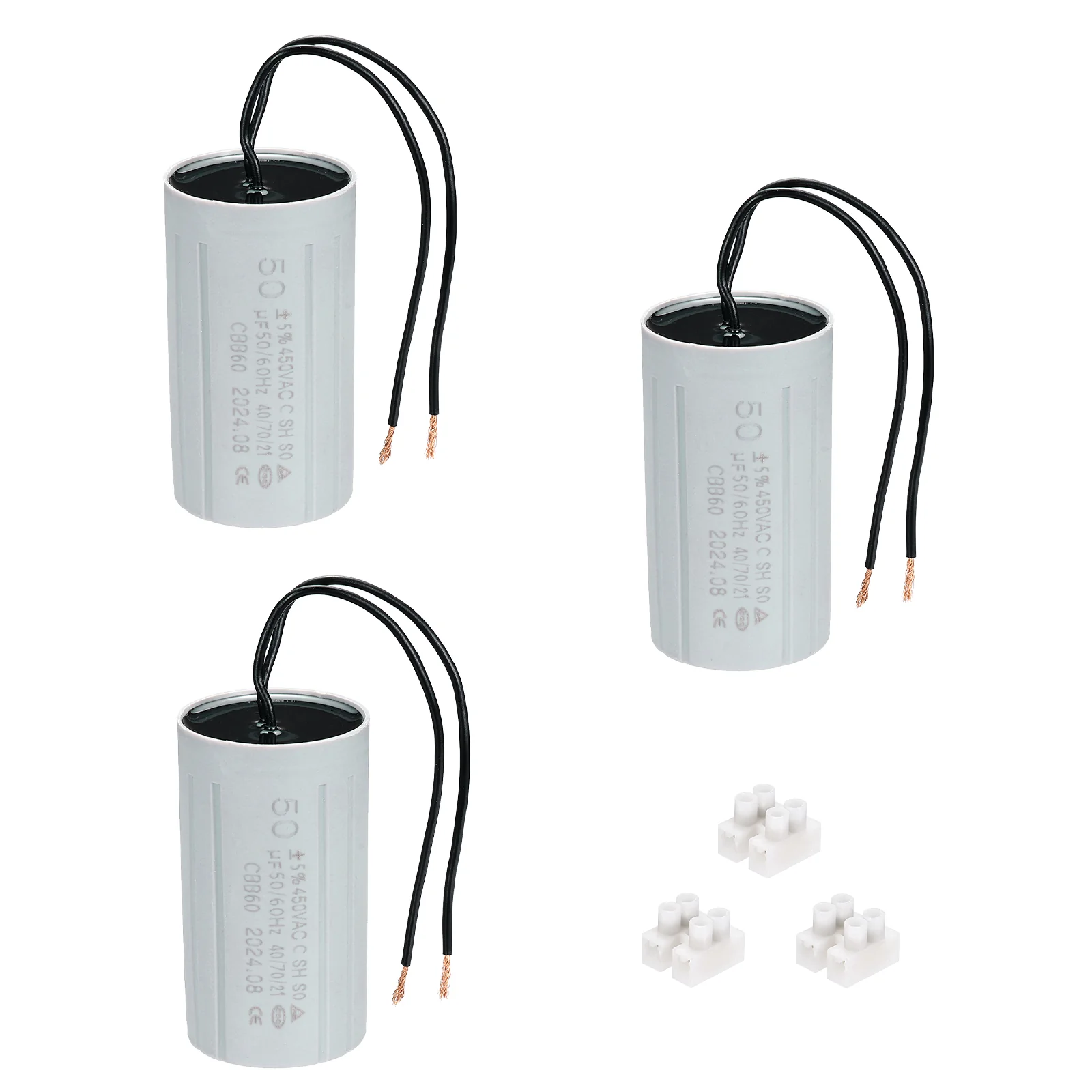 CBB60 50uF Running Capacitors, AC 450V 2 Wires 50/60Hz Cylinder 90x50mm,3Set