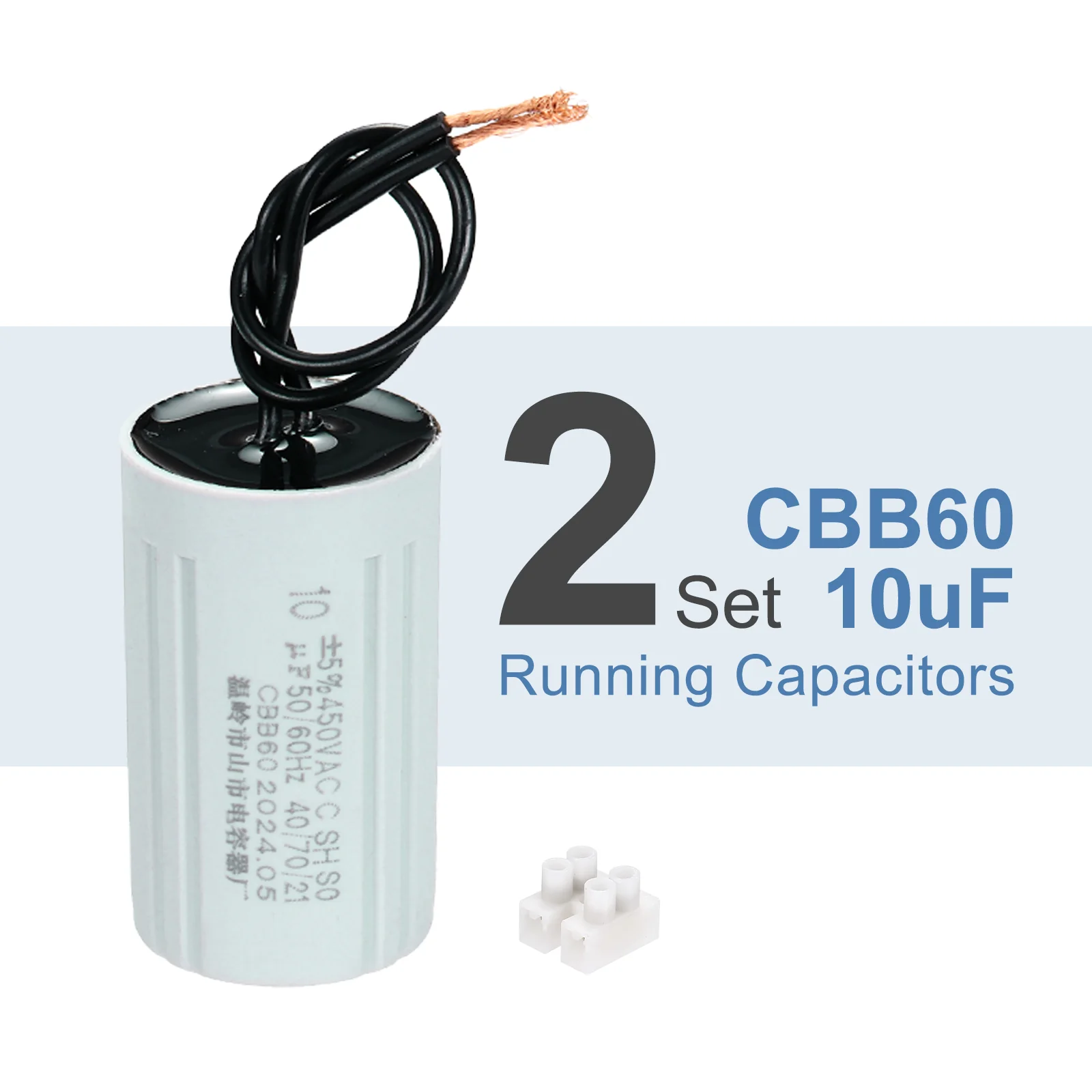 CBB60 10uF Running Capacitors, AC 450V 2 Wires 50/60Hz Cylinder 60x35mm,2Set - Image 3
