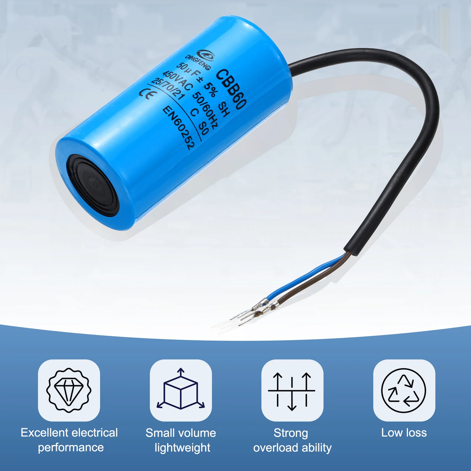 CBB60 50uF Running Capacitors, AC 450V 2 Wires 50/60Hz Cylinder 102x50mm - Image 4