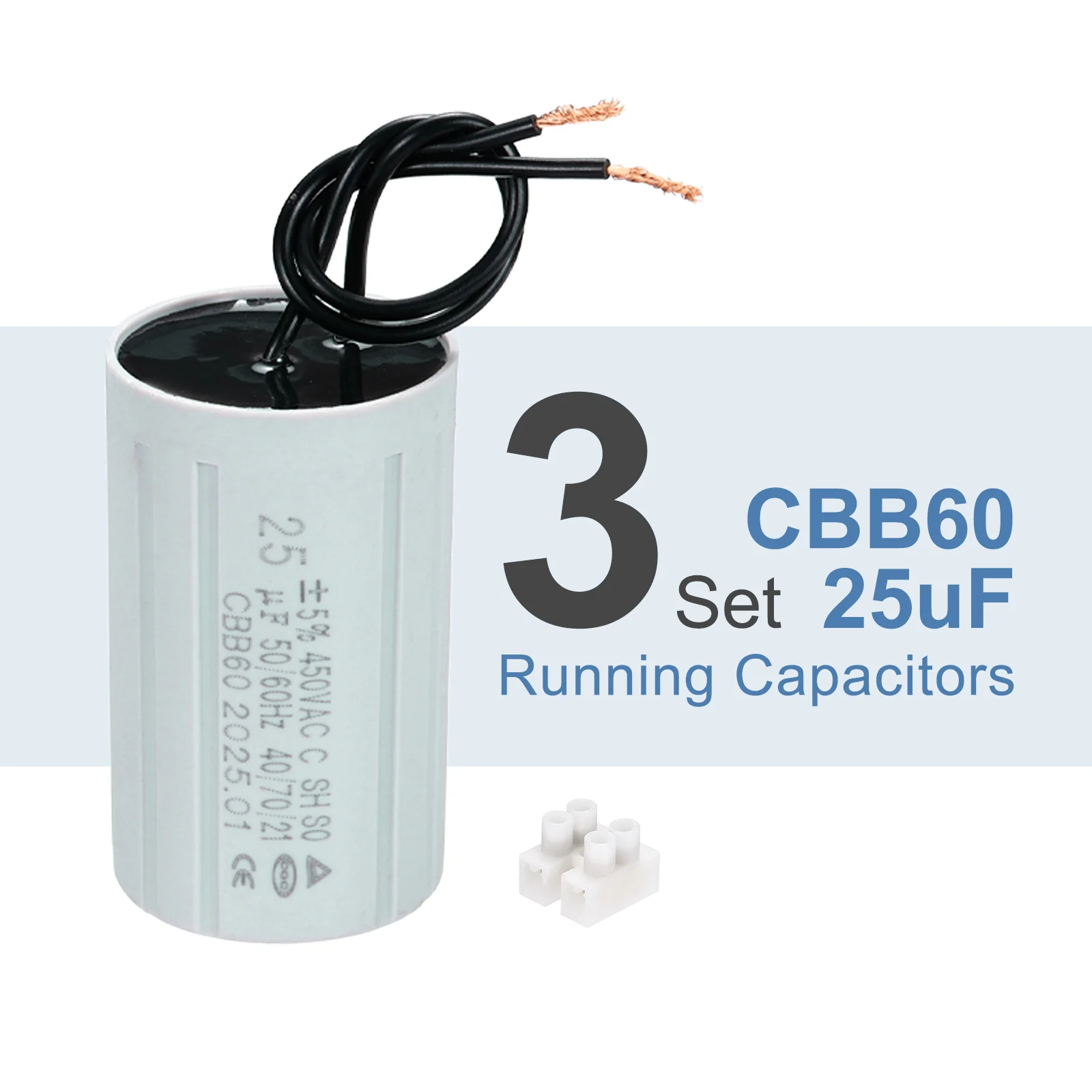 CBB60 25uF Running Capacitors, AC 450V 2 Wires 50/60Hz Cylinder 70x41mm,3Set - Image 3
