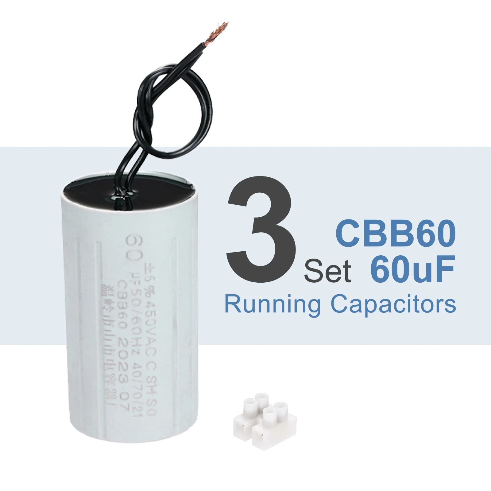 CBB60 60uF Running Capacitors, AC 450V 2 Wires 50/60Hz Cylinder 90x50mm,3Set - Image 3