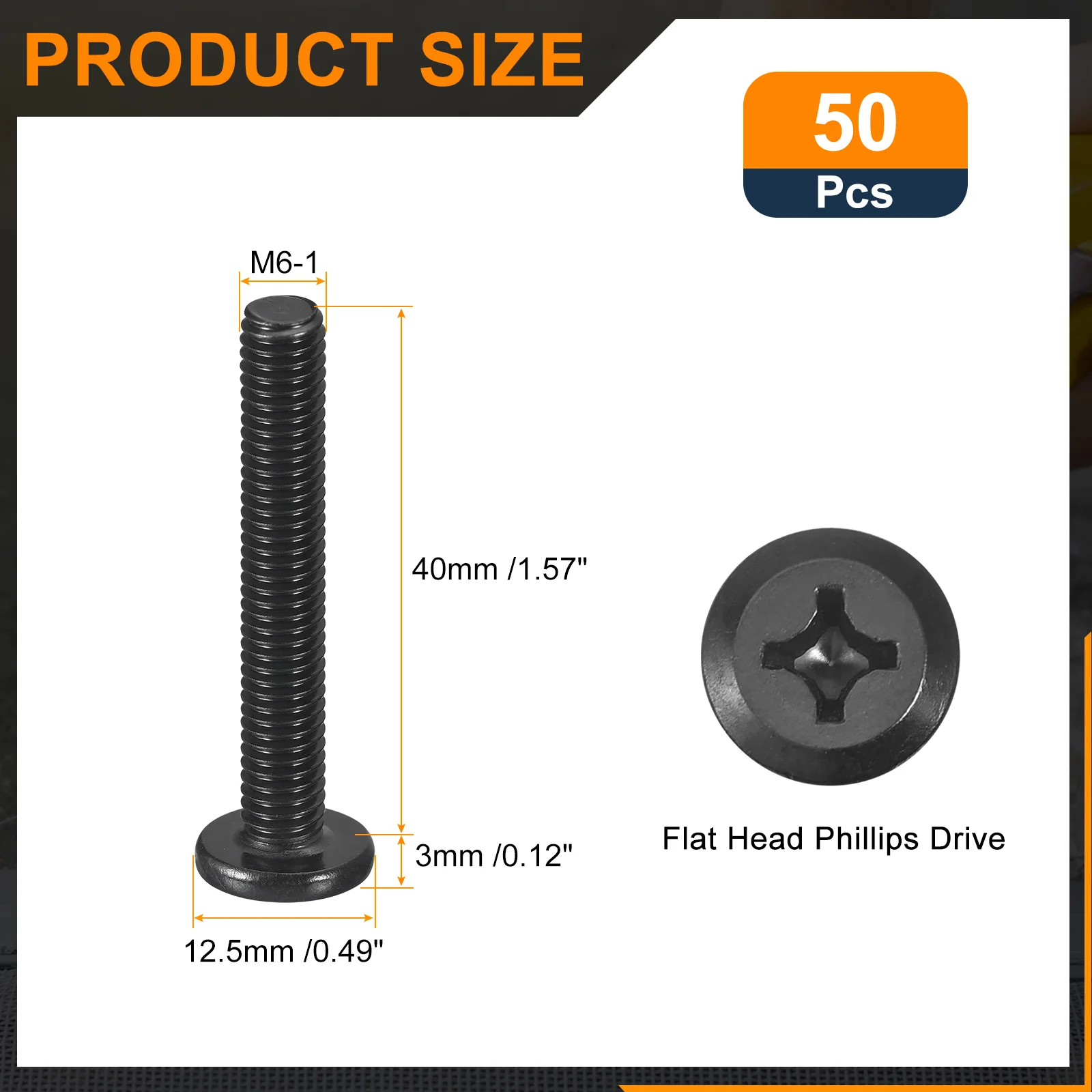 Uxcell 50Pcs M6-1.0 x 40mm Flat Round Head Machine Screws, Phillips Drive Fastener - Image 2