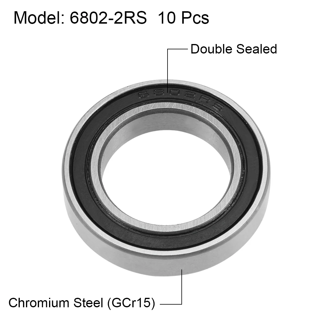 Uxcell 6802-2RS Deep Groove Ball Bearings 15mm x 24mm x 5mm Double Sealed Chrome Steel P6(ABEC3) 10pcs - Image 2