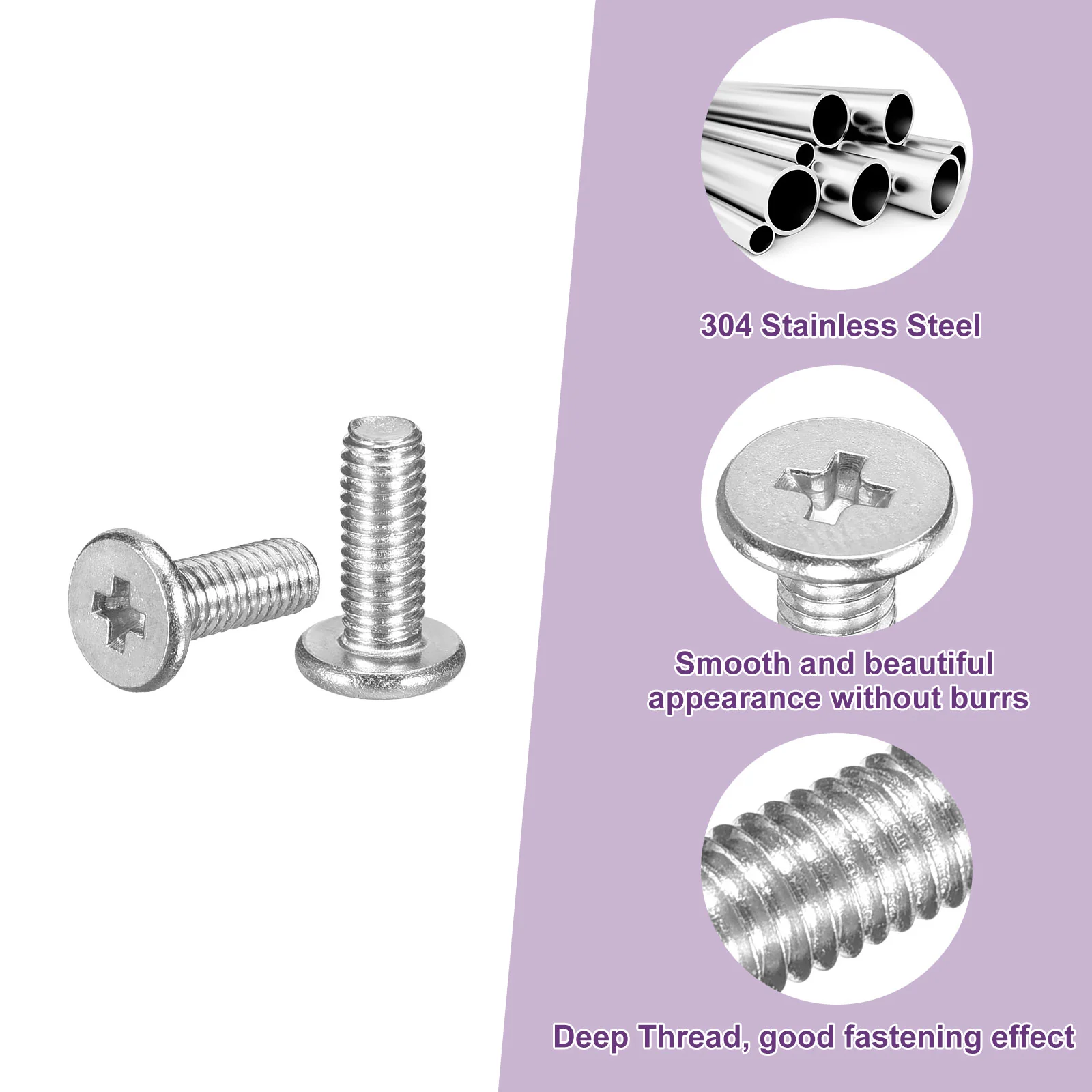 Uxcell M3x8mm Flat Round Head Screws, 150Pcs 304 Stainless Steel, Bright Finish - Image 4