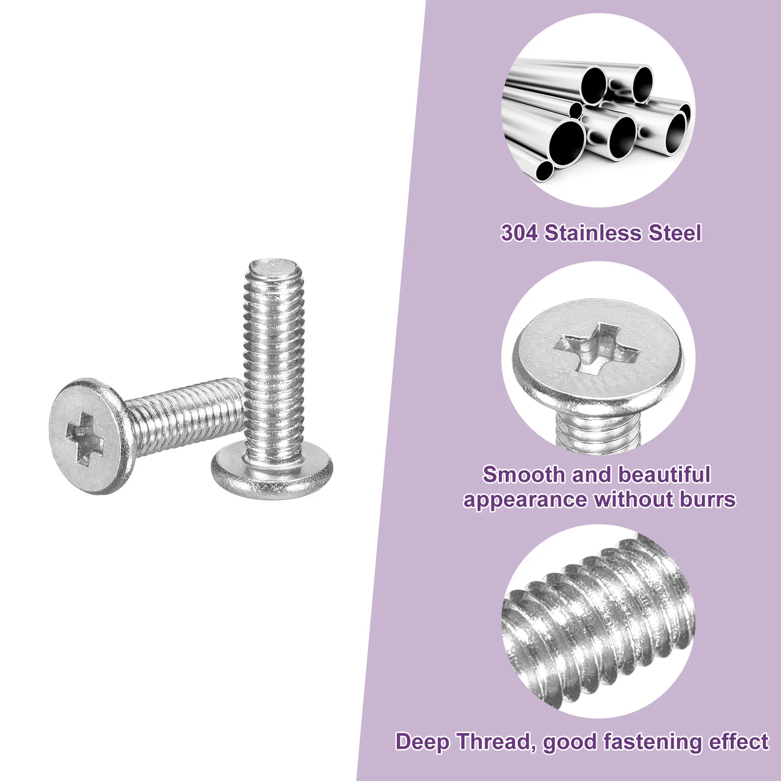 Uxcell M3x10mm Flat Round Head Screws, 150Pcs 304 Stainless Steel, Bright Finish - Image 4