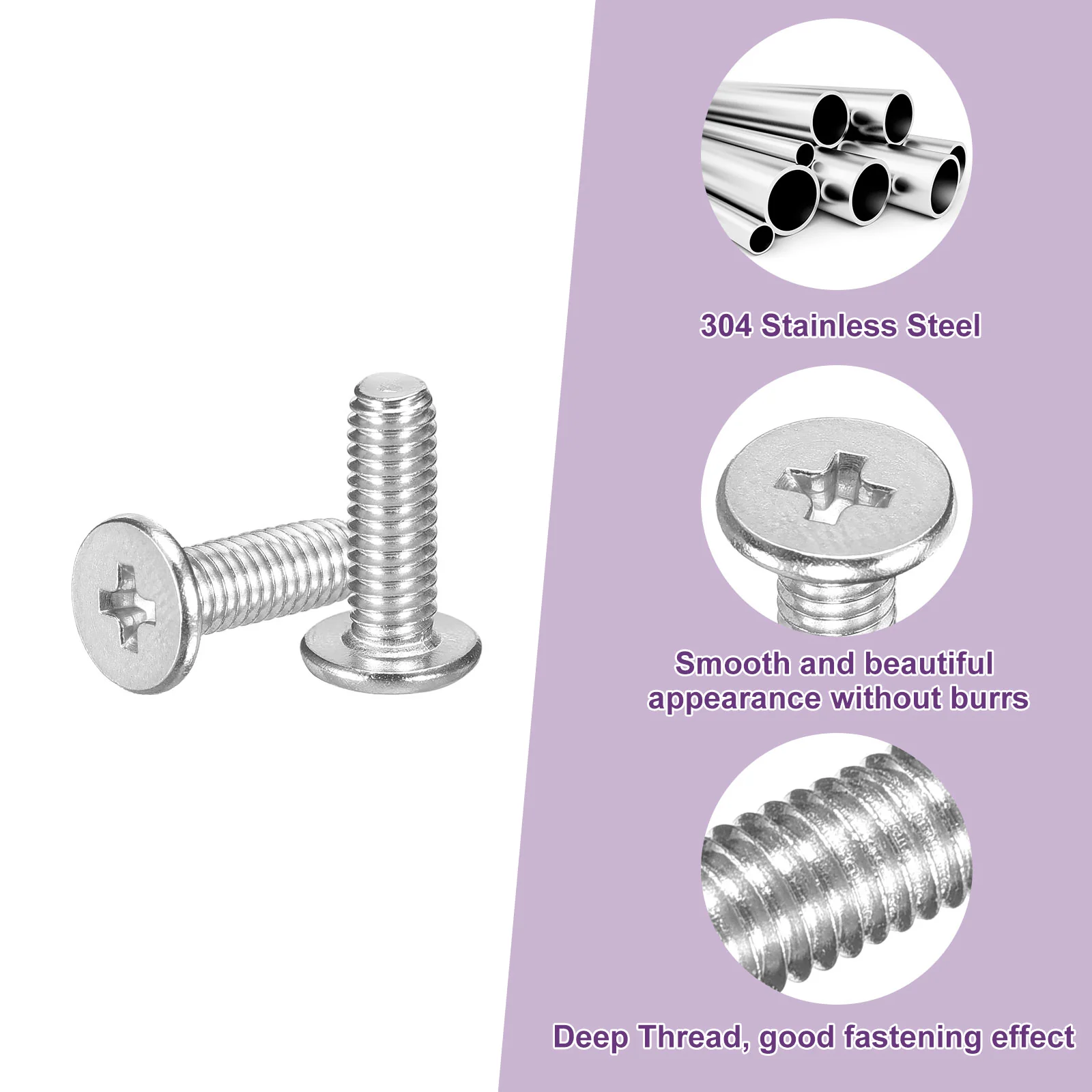 Uxcell M4x12mm Flat Round Head Screws, 200Pcs 304 Stainless Steel, Bright Finish - Image 4