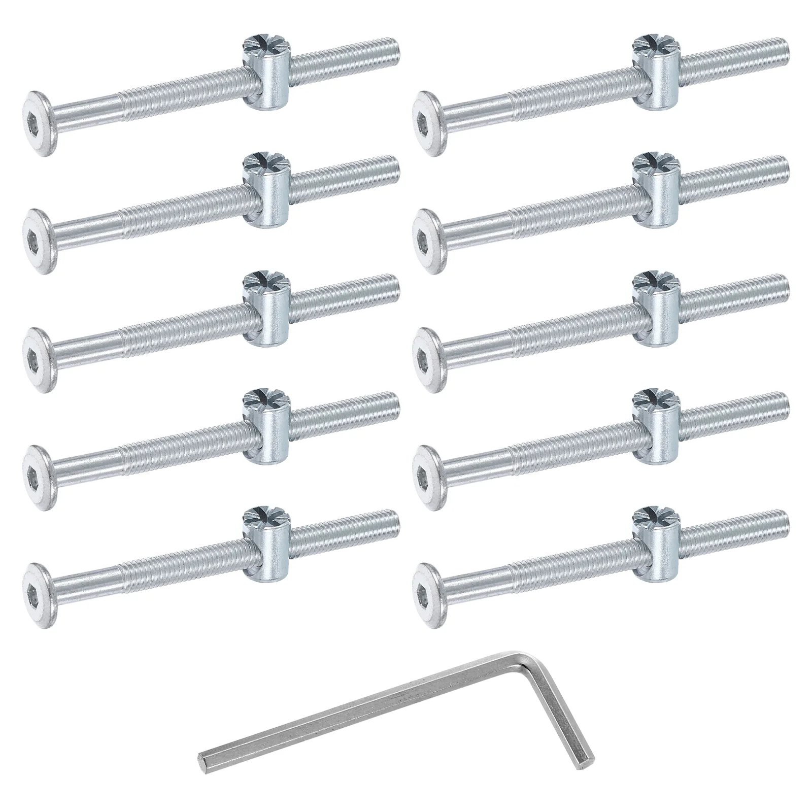 Uxcell 10Pcs Bed Frame Bolts, M6 x 75mm Hex Socket Head Screws Bolts Barrel Nuts Bunk Bed Bolt Furniture Screws with Rice-shaped Head Barrel Nut and Wrench for Chairs Cots, Silver
