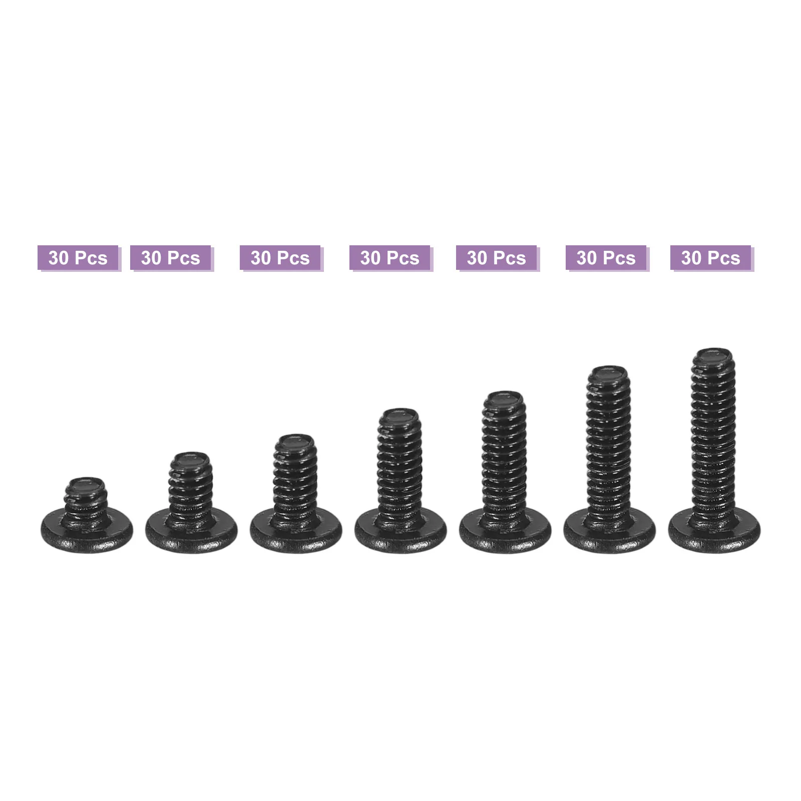 Uxcell M2 Flat Round Head Screws Kit, 210Pcs Carbon Steel, Black Oxide - Image 3