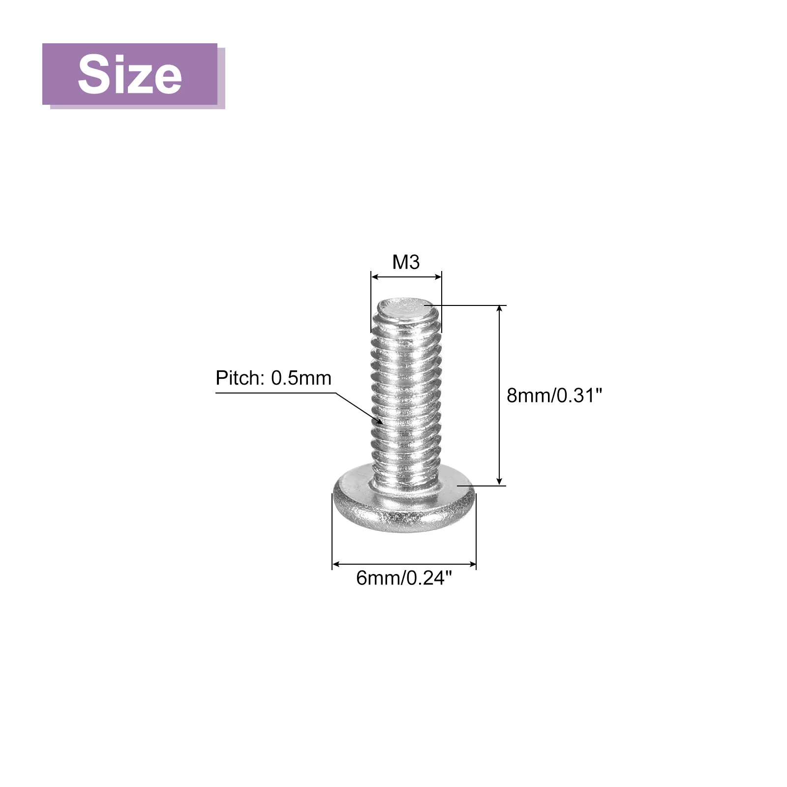 Uxcell M3x8mm Flat Round Head Screws, 120Pcs 304 Stainless Steel, Bright Finish - Image 2