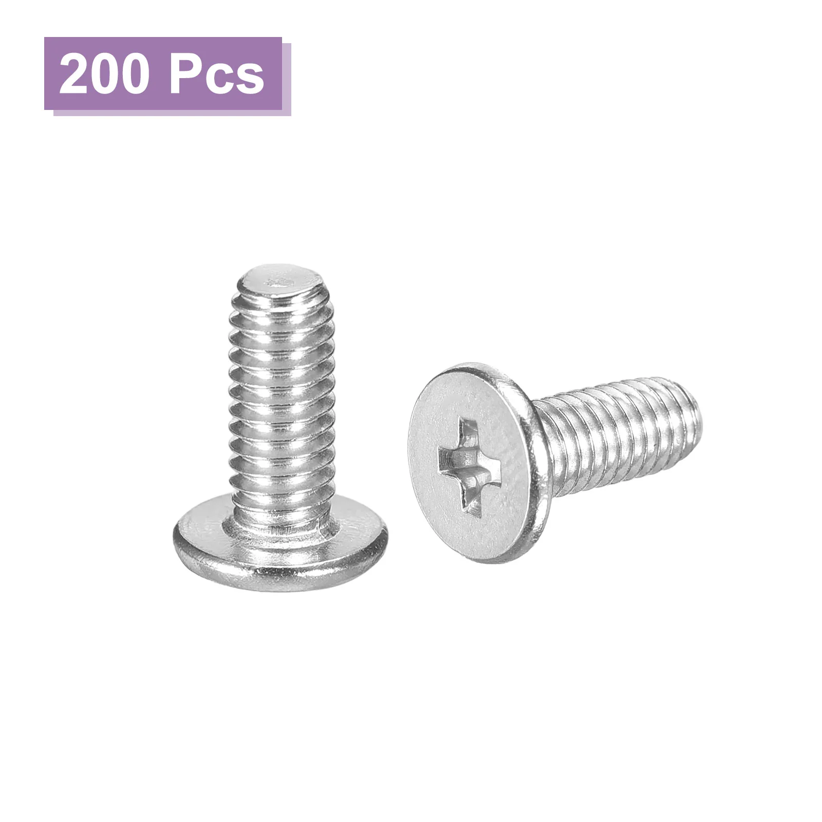 Uxcell M4x10mm Flat Round Head Screws, 200Pcs 304 Stainless Steel, Bright Finish - Image 3