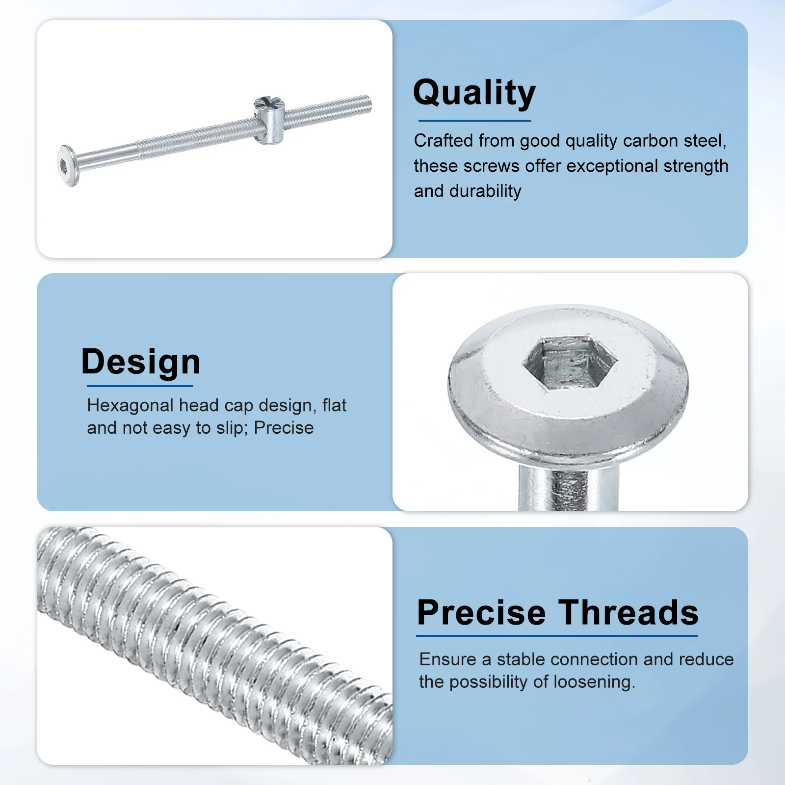 Uxcell 6Pcs Bed Frame Bolts, M6 x 100mm Hex Socket Head Screws Bolts Barrel Nuts Bunk Bed Bolts Furniture Screws with Rice-shaped Head Barrel Nut and Wrench for Chairs Cots, Silver - Image 4