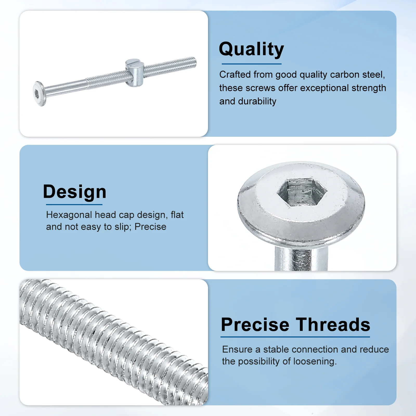 Uxcell 6Pcs M6 x 85mm Hex Socket Head Screws Bolts Slotted Head Barrel Nut, Silver - Image 4