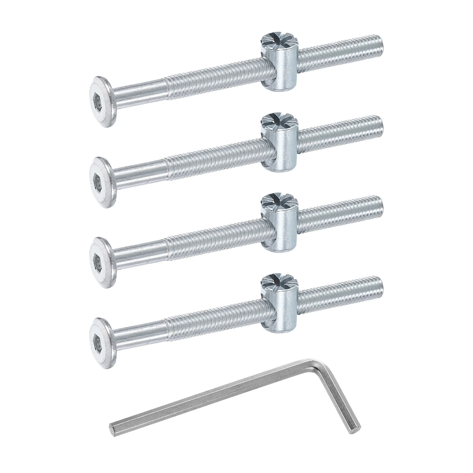 Uxcell 4Pcs Bed Frame Bolts, M6 x 75mm Hex Socket Head Screws Bolts Barrel Nuts Bunk Bed Bolts Furniture Screws with Rice-shaped Head Barrel Nut and Wrench for Chairs Cots, Silver