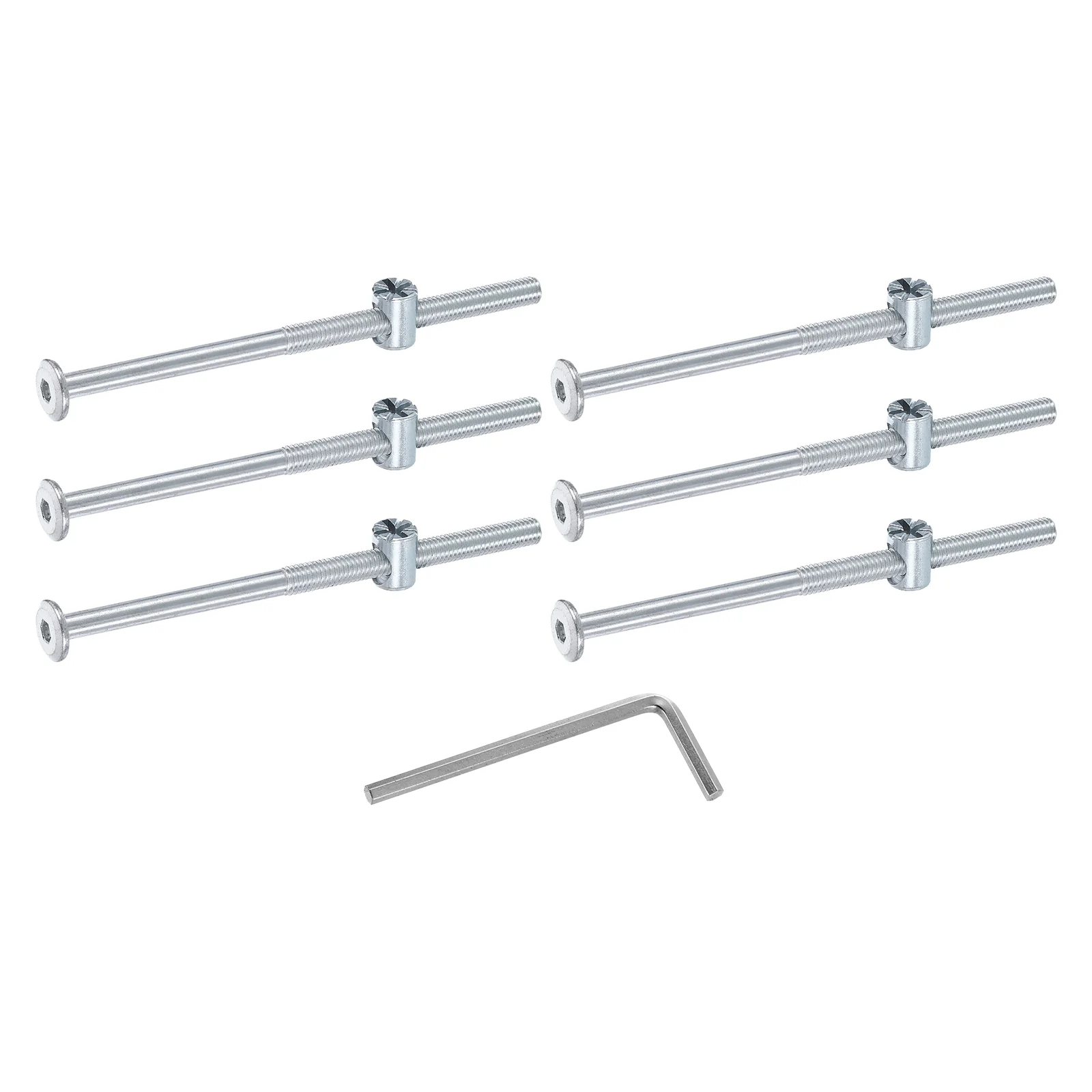 Uxcell 6Pcs Bed Frame Bolts, M6 x 110mm Hex Socket Head Screws Bolts Barrel Nuts Bunk Bed Bolt Furniture Screws with Rice-shaped Head Barrel Nut and Wrench for Chairs Cots, Silver