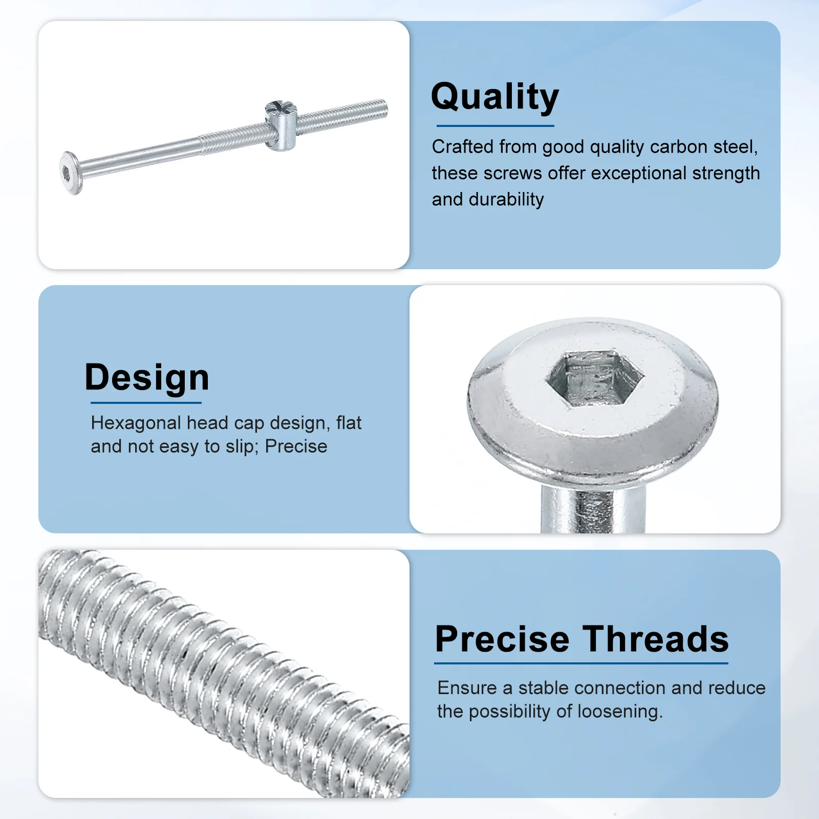 Uxcell 6Pcs M6 x 100mm Hex Socket Head Screws Bolt Rice-shaped Head Barrel Nut, Silver - Image 4
