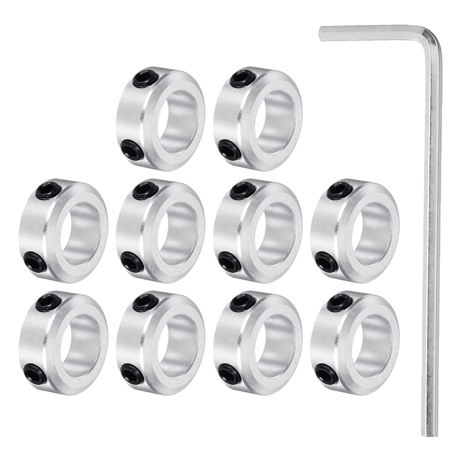Shaft Collar 0.47" Bore Aluminum Set Screw Style Clamping Collars Silver 10Pcs