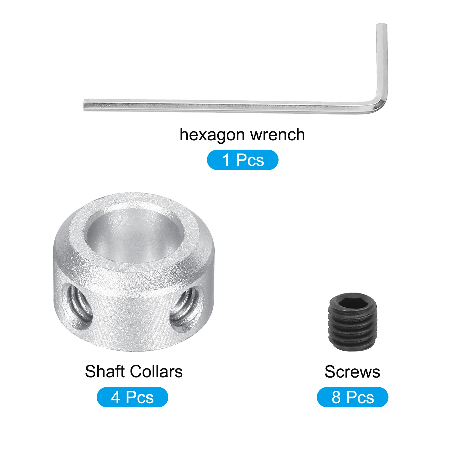 Shaft Collar 0.31" Bore Aluminum Set Screw Style Clamping Collars Silver 4Pcs - Image 3