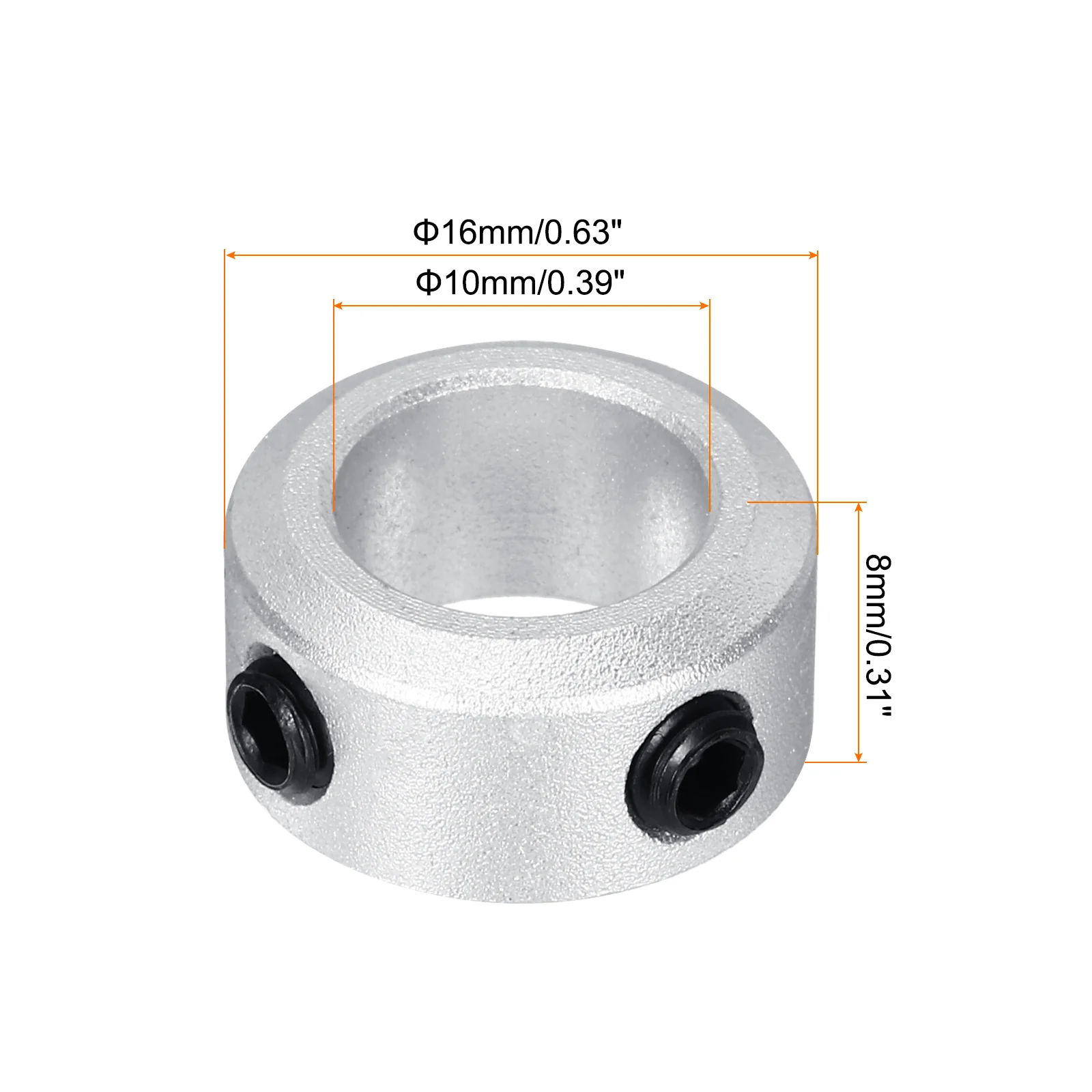 Shaft Collar 0.39" Bore Aluminum Set Screw Style Clamping Collars Silver 10Pcs - Image 2