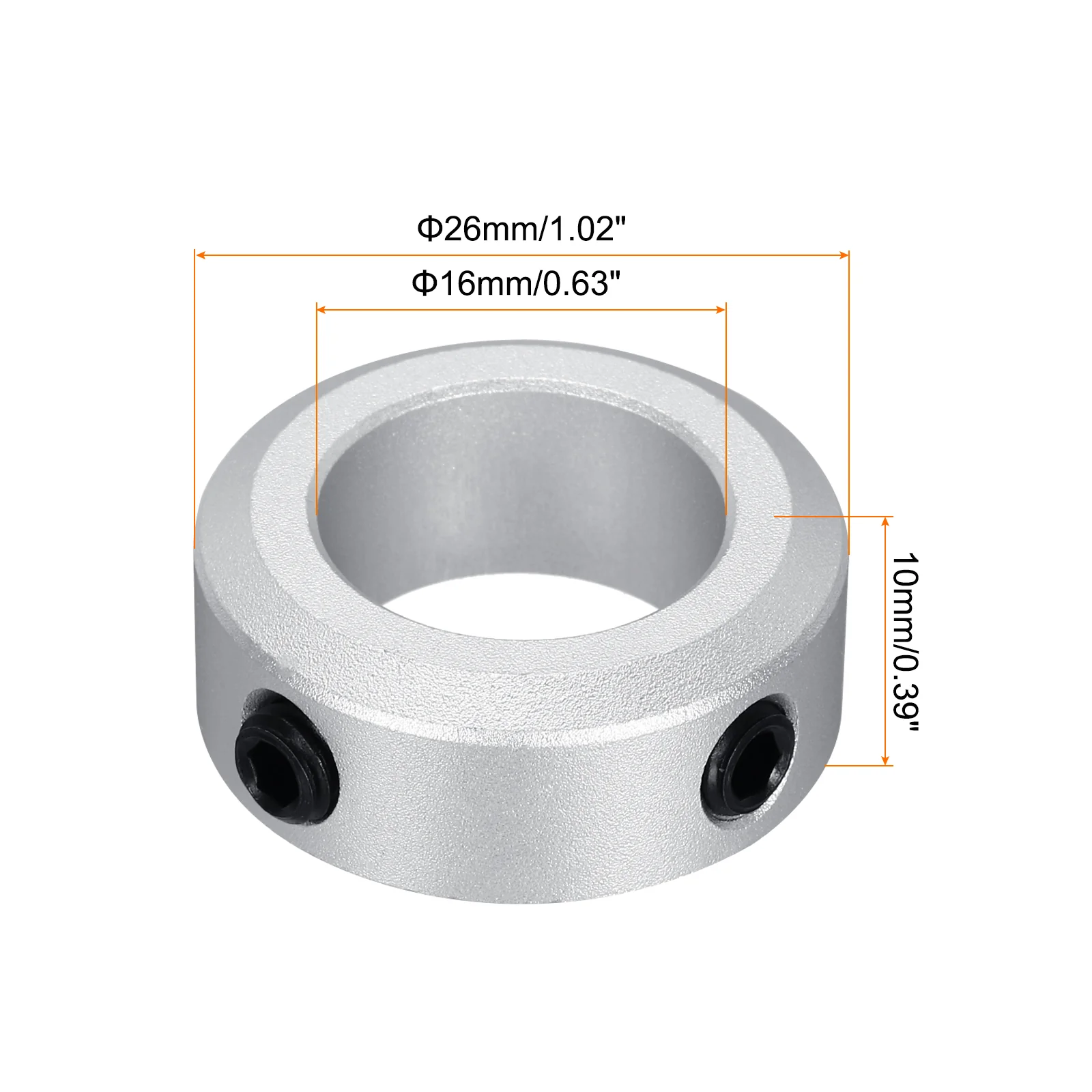 Shaft Collar 0.63" Bore Aluminum Set Screw Style Clamping Collars Silver 2Pcs - Image 2