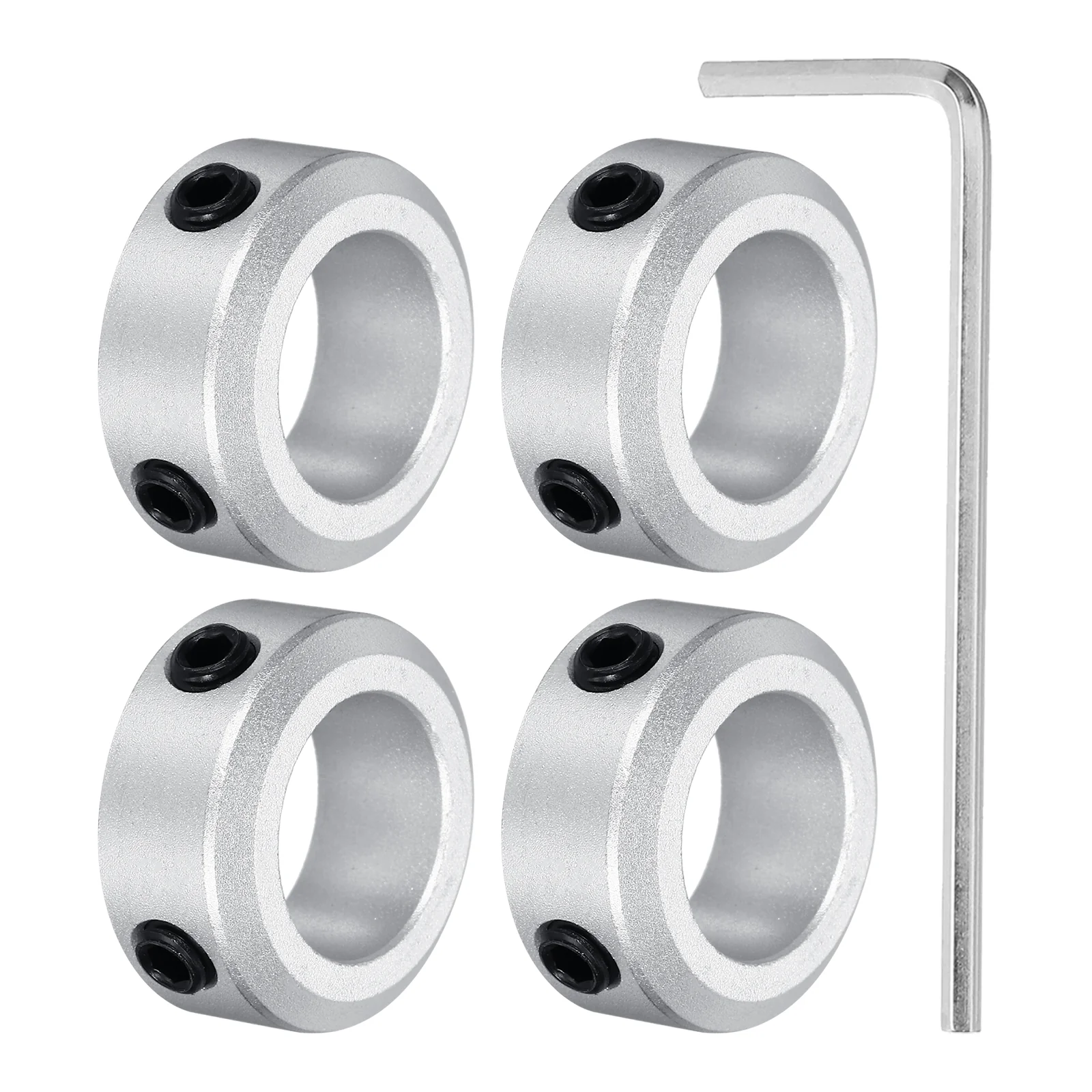 Shaft Collar 0.59" Bore Aluminum Set Screw Style Clamping Collars Silver 4Pcs