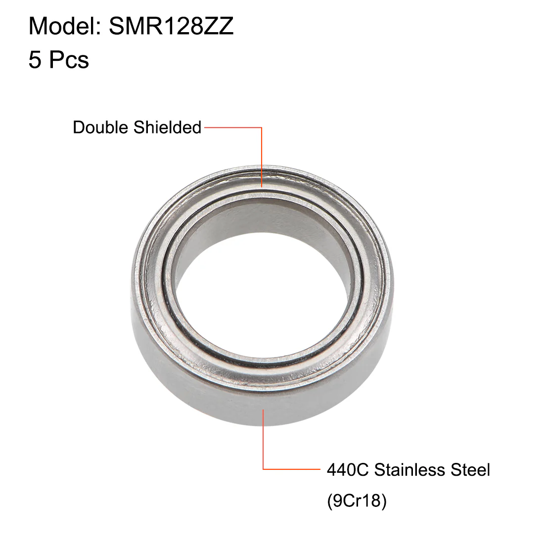 Uxcell SMR128ZZ Ball Bearings 8x12x3.5mm Double Shielded Stainless Steel 5pcs - Image 2