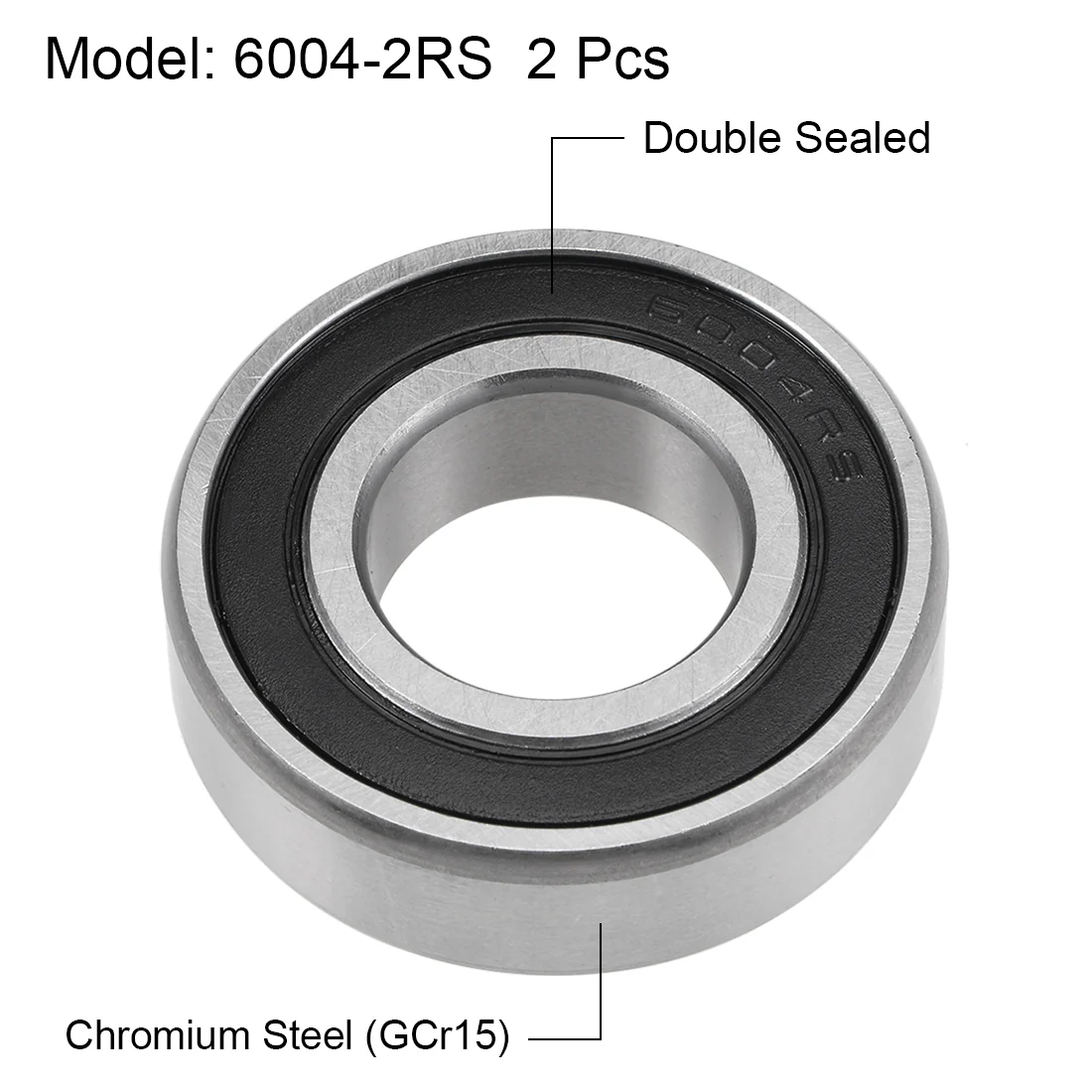 Uxcell 6004-2RS Deep Groove Ball Bearings 20mm x 42mm x 12mm Double Sealed Chrome Steel Z2 2pcs - Image 2