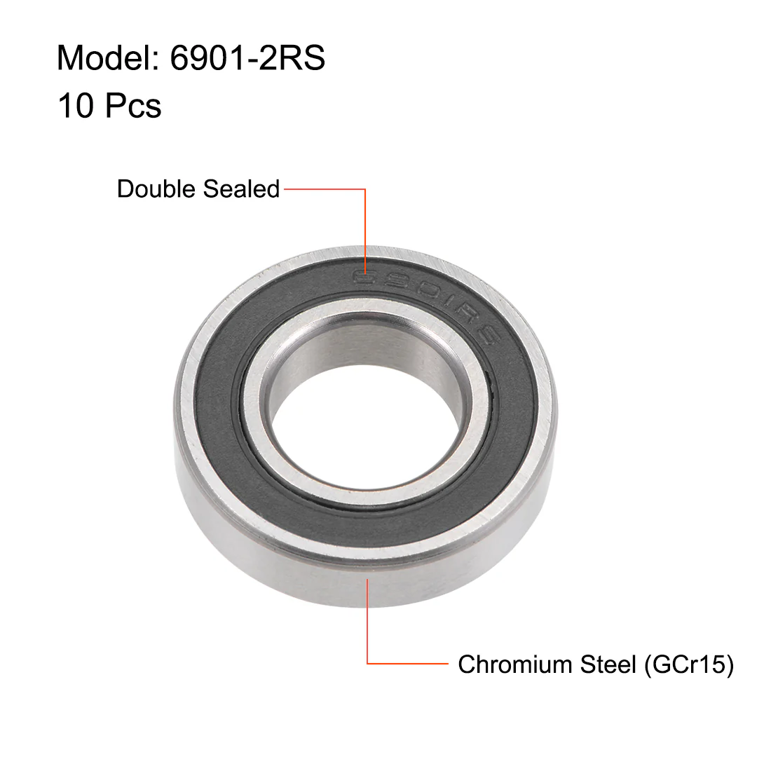 Uxcell 6901-2RS Deep Groove Ball Bearings 12mm x 24mm x 6mm Double Sealed Chrome Steel P6(ABEC3) 10pcs - Image 2