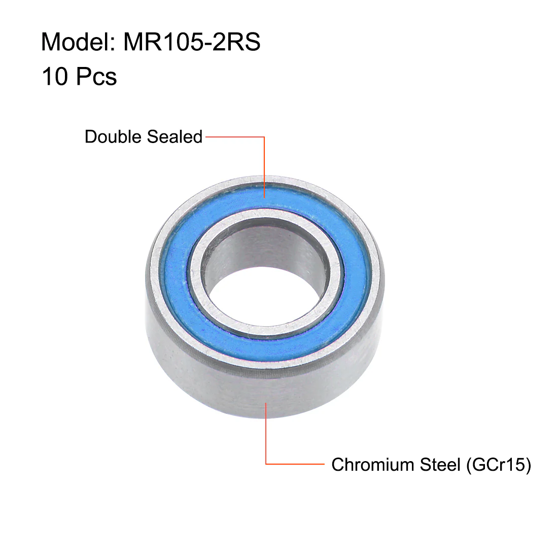 Uxcell MR105-2RS Deep Groove Ball Bearings 5mm x 10mm x 4mm Double Sealed Chrome Steel Blue Cover P6(ABEC3) 10pcs - Image 2