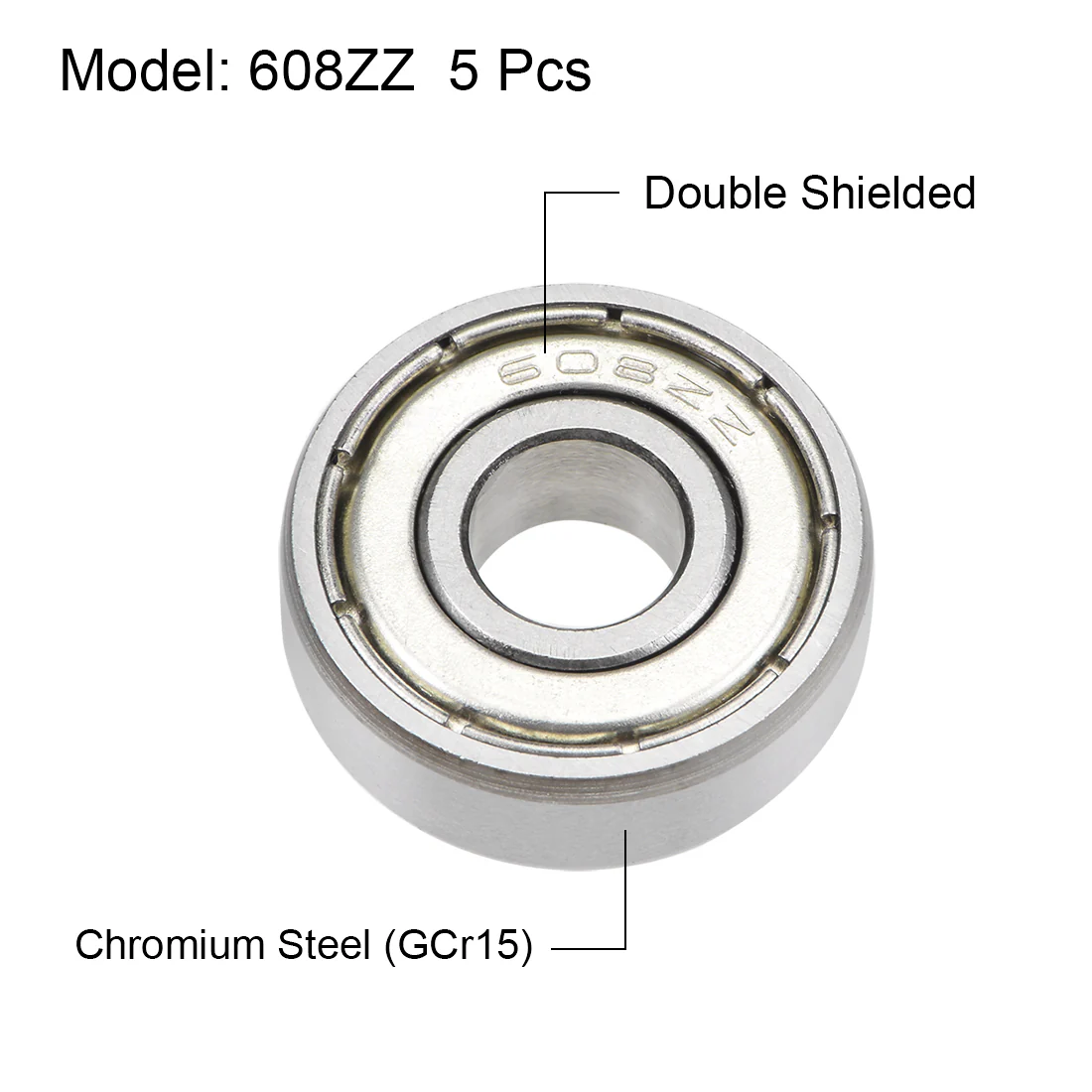 Uxcell 608ZZ Deep Groove Ball Bearings 8mm x 22mm x 7mm Double Shielded Chrome Steel Z2 5pcs - Image 2