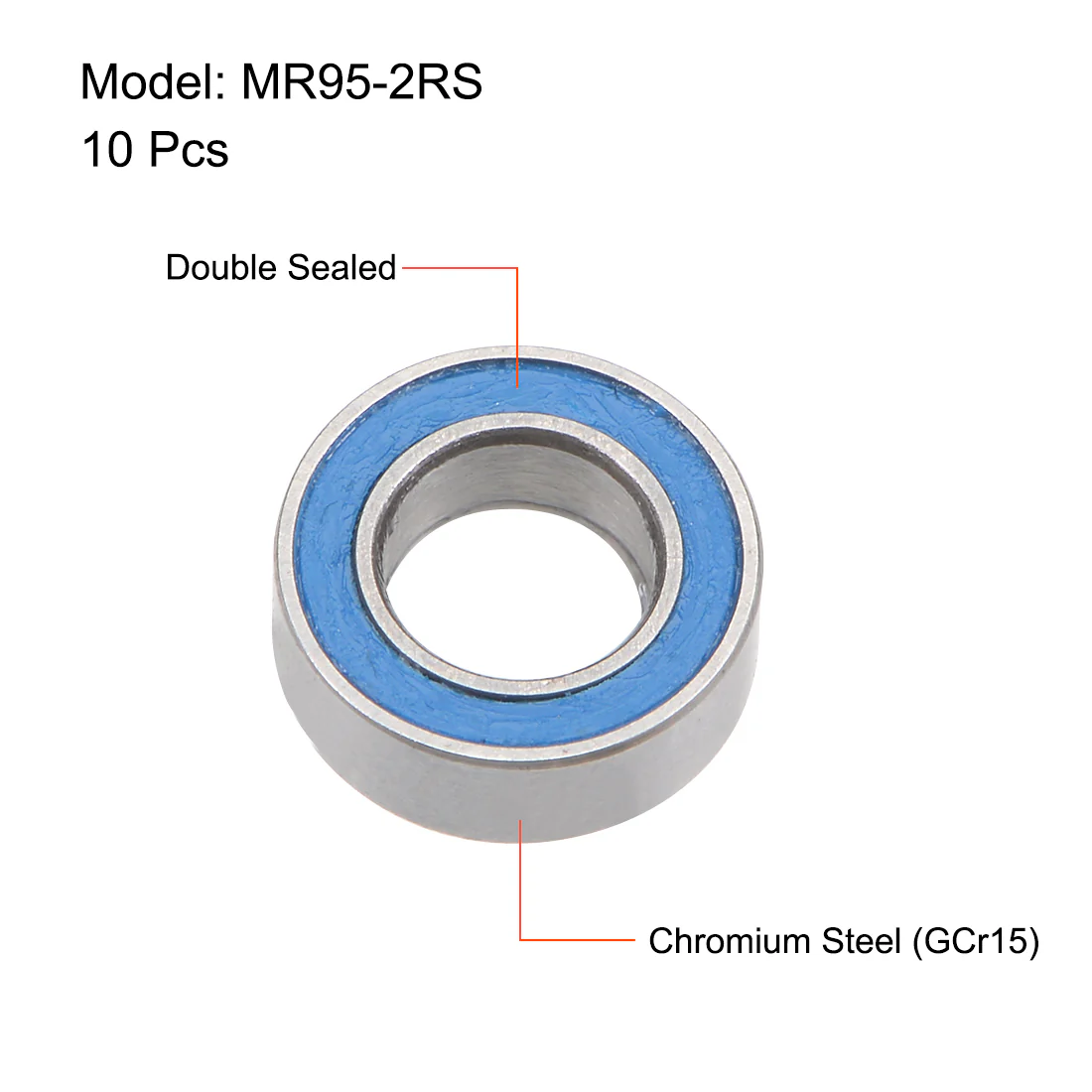 Uxcell 10pcs MR95-2RS Ball Bearings 5x9x3mm Double Sealed Chrome Steel Blue Cover P6 - Image 2