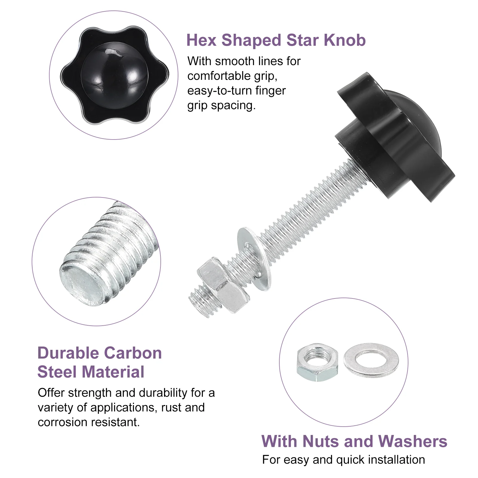 Uxcell 20Pcs M8 x 50mm Star Knobs Plastic Hex Shaped Hand Knob with Washer/Nut - Image 3