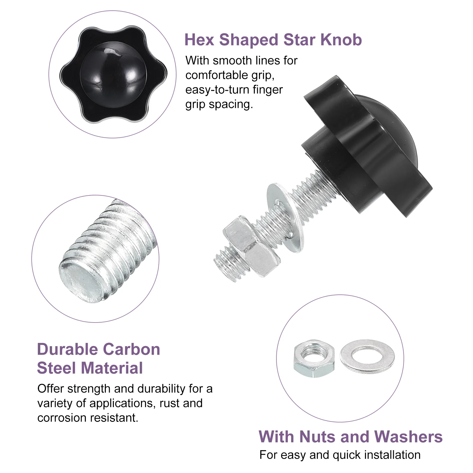Uxcell 20Pcs M8 x 30mm Star Knobs Plastic Hex Shaped Hand Knob with Washer/Nut - Image 3