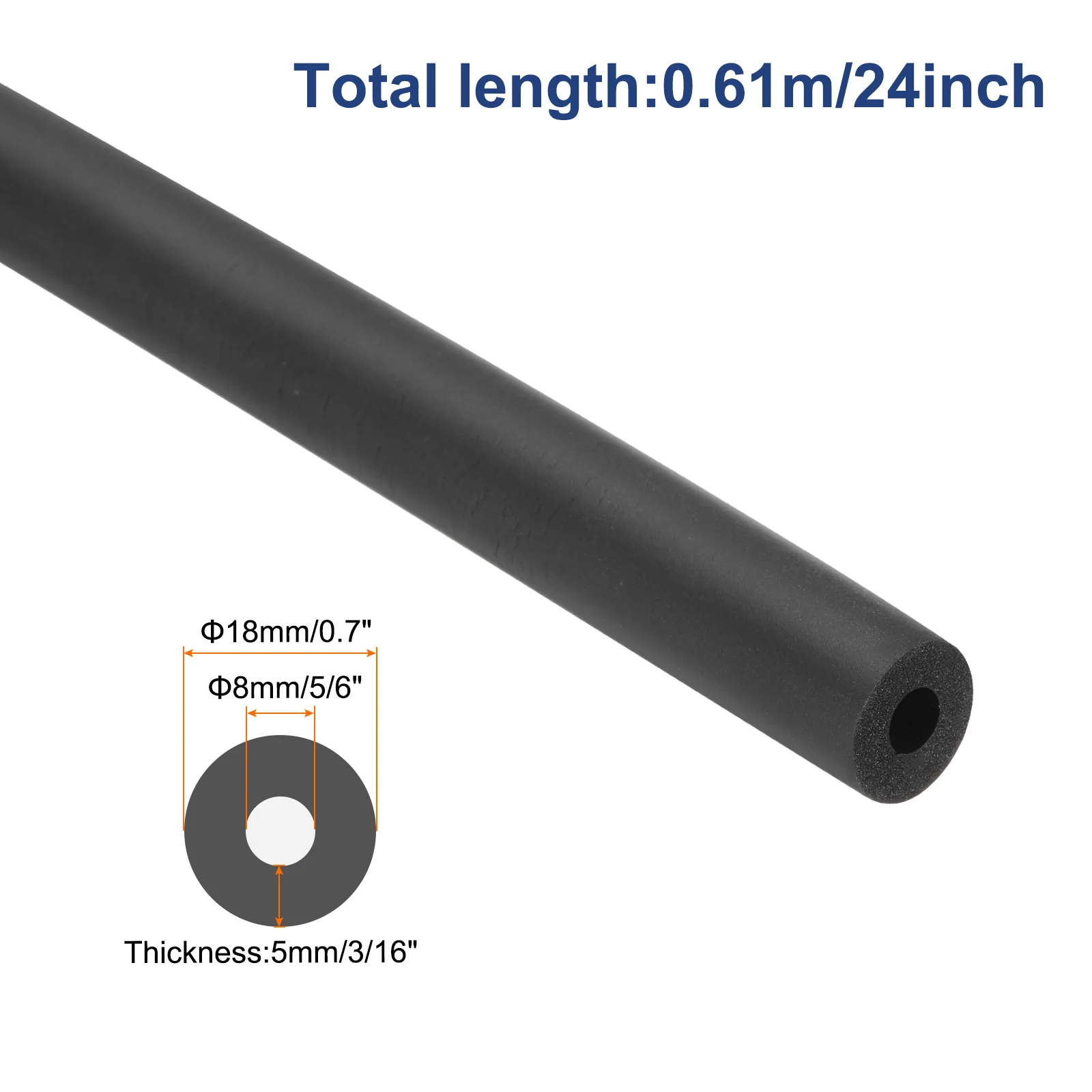 Pipe Insulation Foam Tube Lagging Insulation 8mm ID 18mm OD 24" Black - Image 2