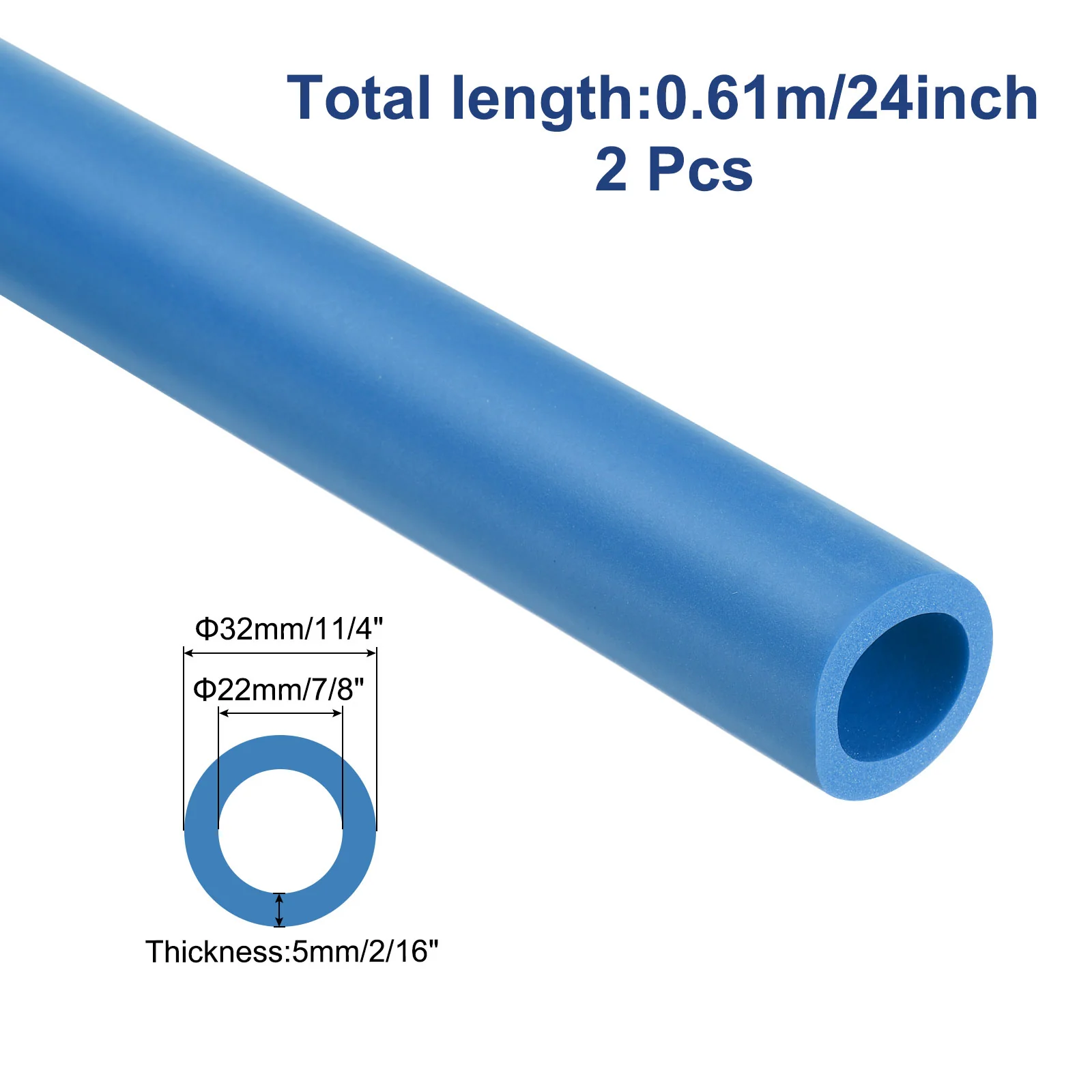 2pcs Pipe Insulation Foam Tube Lagging Insulation 22mm ID 32mm OD 24" Blue - Image 2