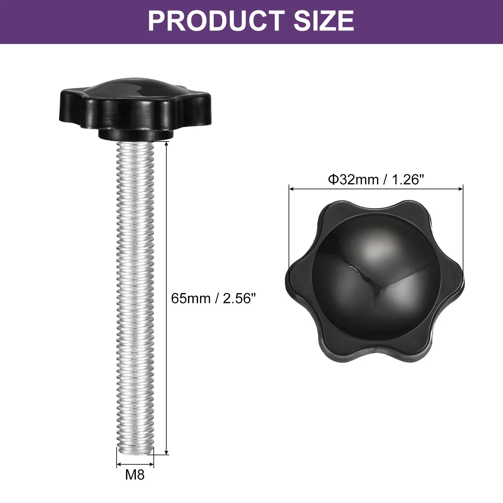 Uxcell 4Pcs Clamping Screw Knob, M8 x 65mm Hex Shaped Star Knob, 32mm Dia - Image 2