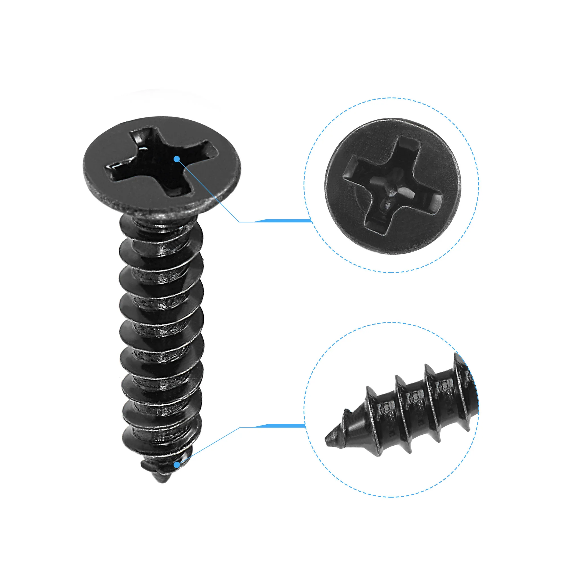 Uxcell M3.5 x 16mm Wood Screws Phillips Flat Head Carbon Steel Black 200pcs - Image 3