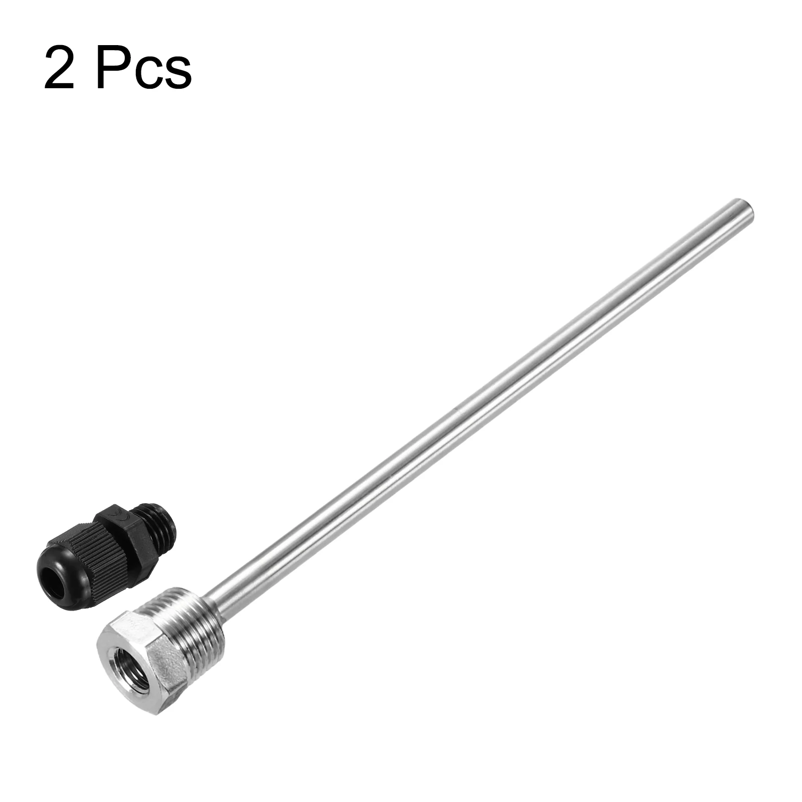 Uxcell 2 Pcs 8mm Dia G1/2 Thermowell Weldless Stainless Steel 304 200mm Black - Image 3