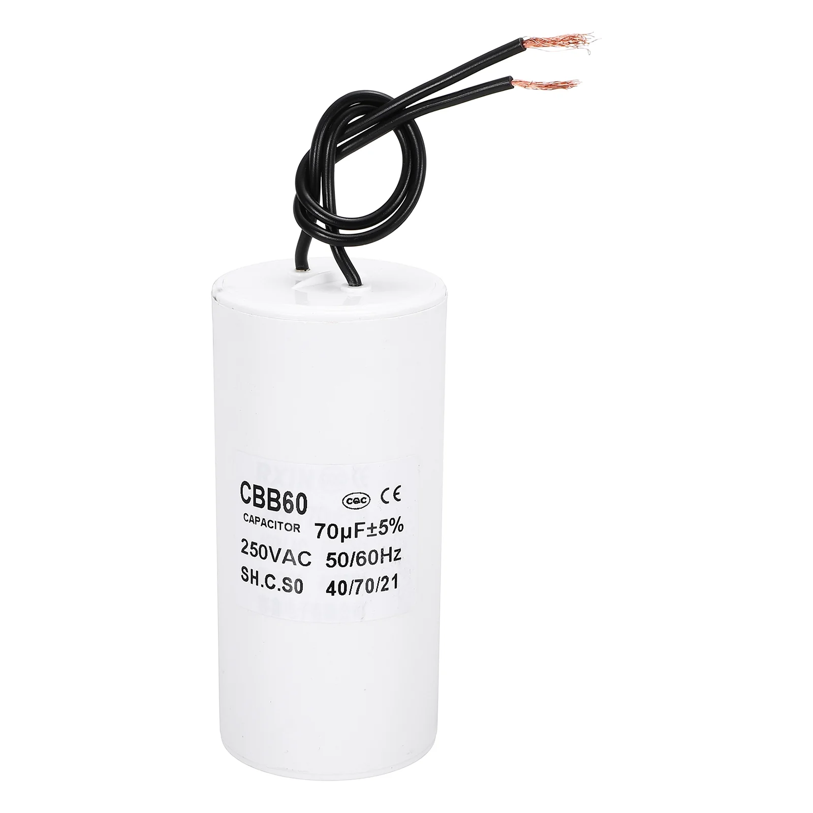 CBB60 70uf Running Capacitor,1Pcs AC 250V 2 Wires 50/60Hz Cylinder White 100x50mm for Water Pumps, Washing Machines Motor Start