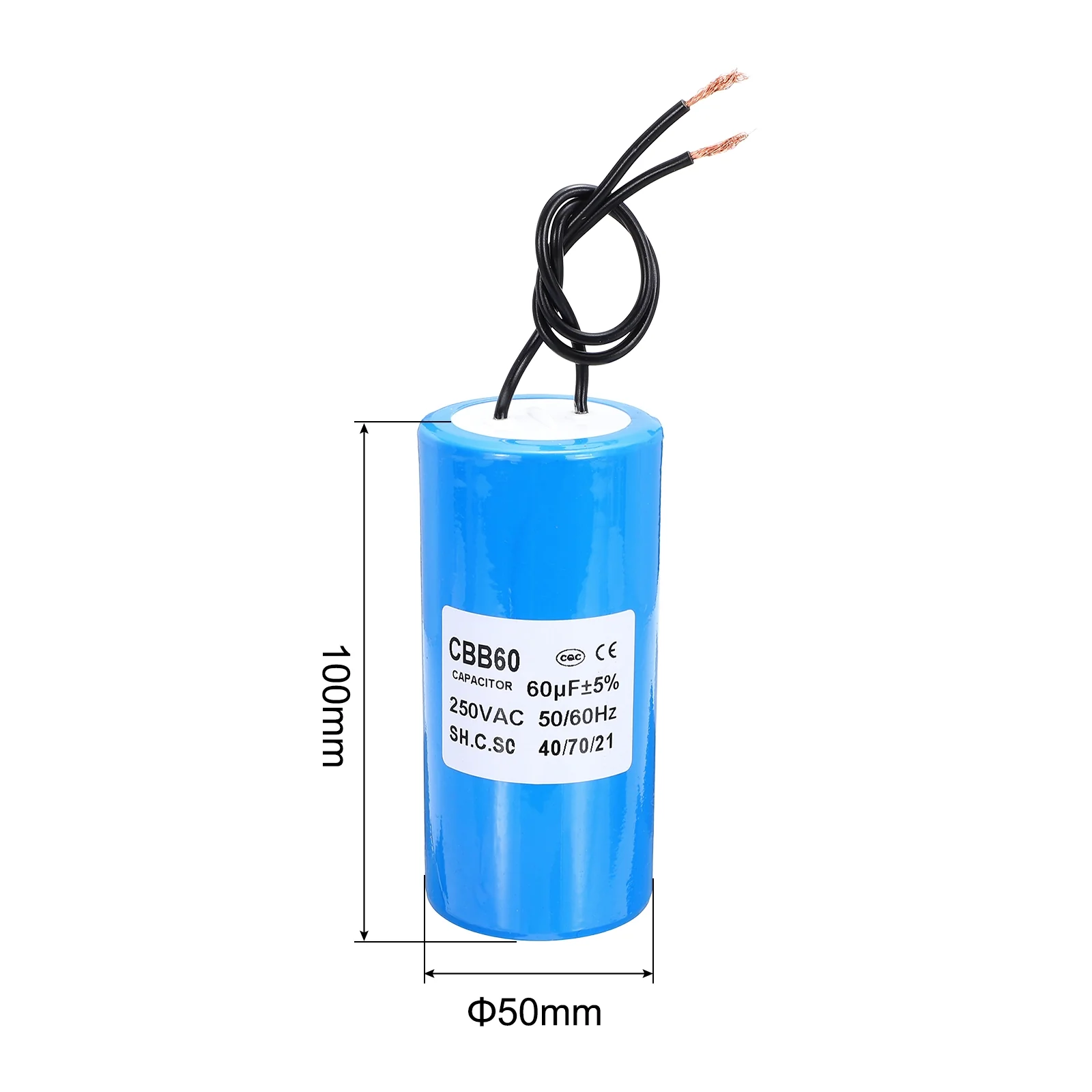 CBB60 60uf Running Capacitor,1Pcs AC 250V 2 Wires 50/60Hz Cylinder Blue 100x50mm for Water Pumps, Washing Machines Motor Start - Image 2