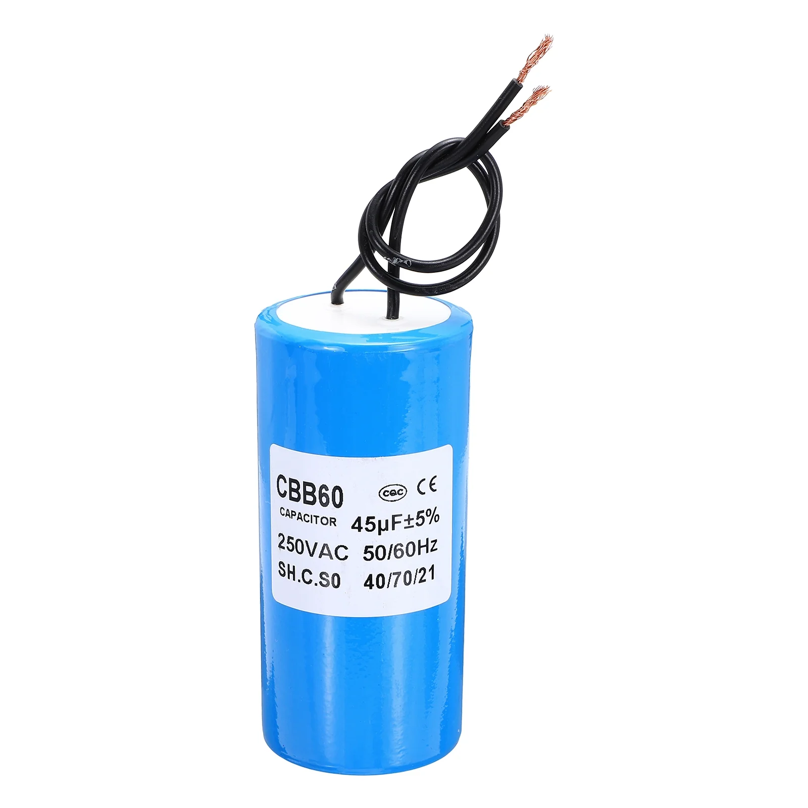 CBB60 45uf Running Capacitor,AC 250V 2 Wires 50/60Hz Cylinder Blue 96x45mm