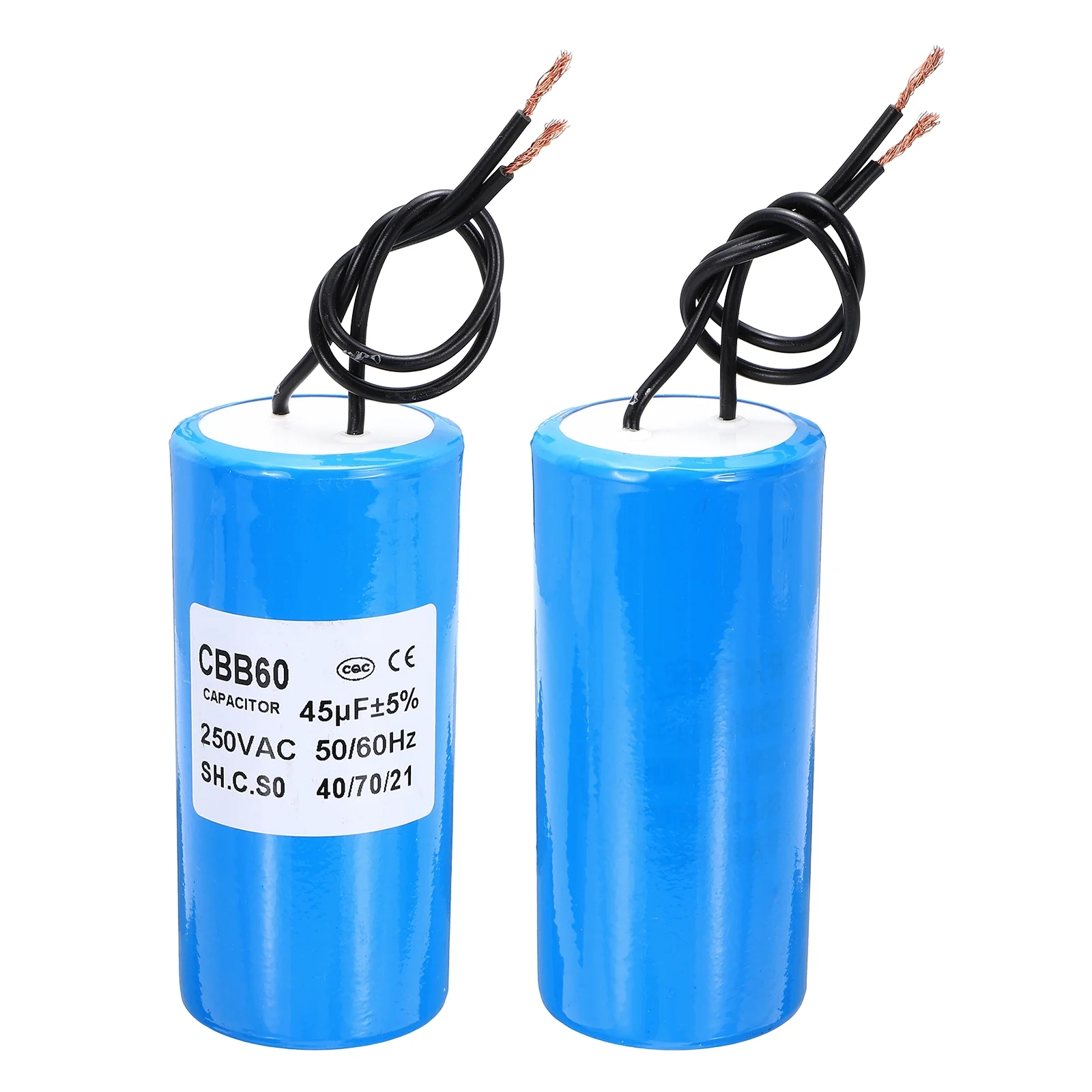 CBB60 45uf Running Capacitor,AC 250V 2 Wires 50/60Hz Cylinder Blue 96x45mm - Image 3