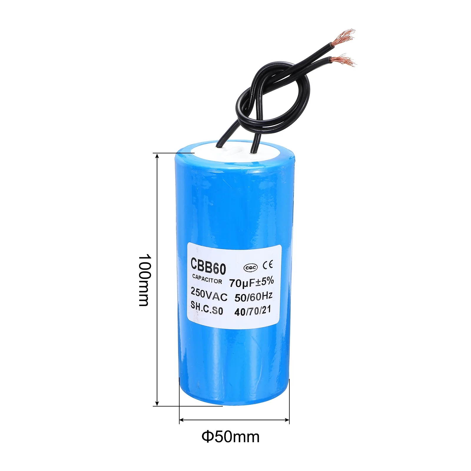 CBB60 70uf Running Capacitor,1Pcs AC 250V 2 Wires 50/60Hz Cylinder Blue 100x50mm for Water Pumps, Washing Machines Motor Start - Image 2