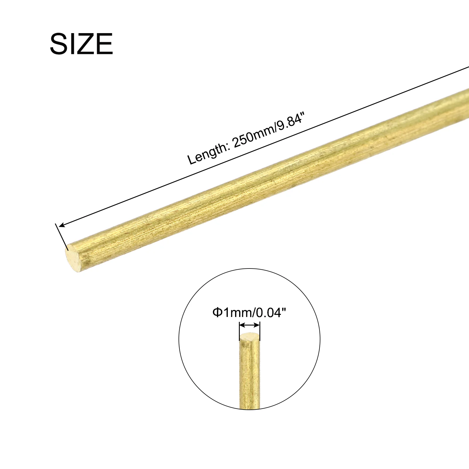 Uxcell 1mm x 250mm Brass Round Rod, Metal Solid Shaft Rods Lathe Bar Stock for DIY Crafts Model Car Helicopter Airplane 10pcs - Image 2