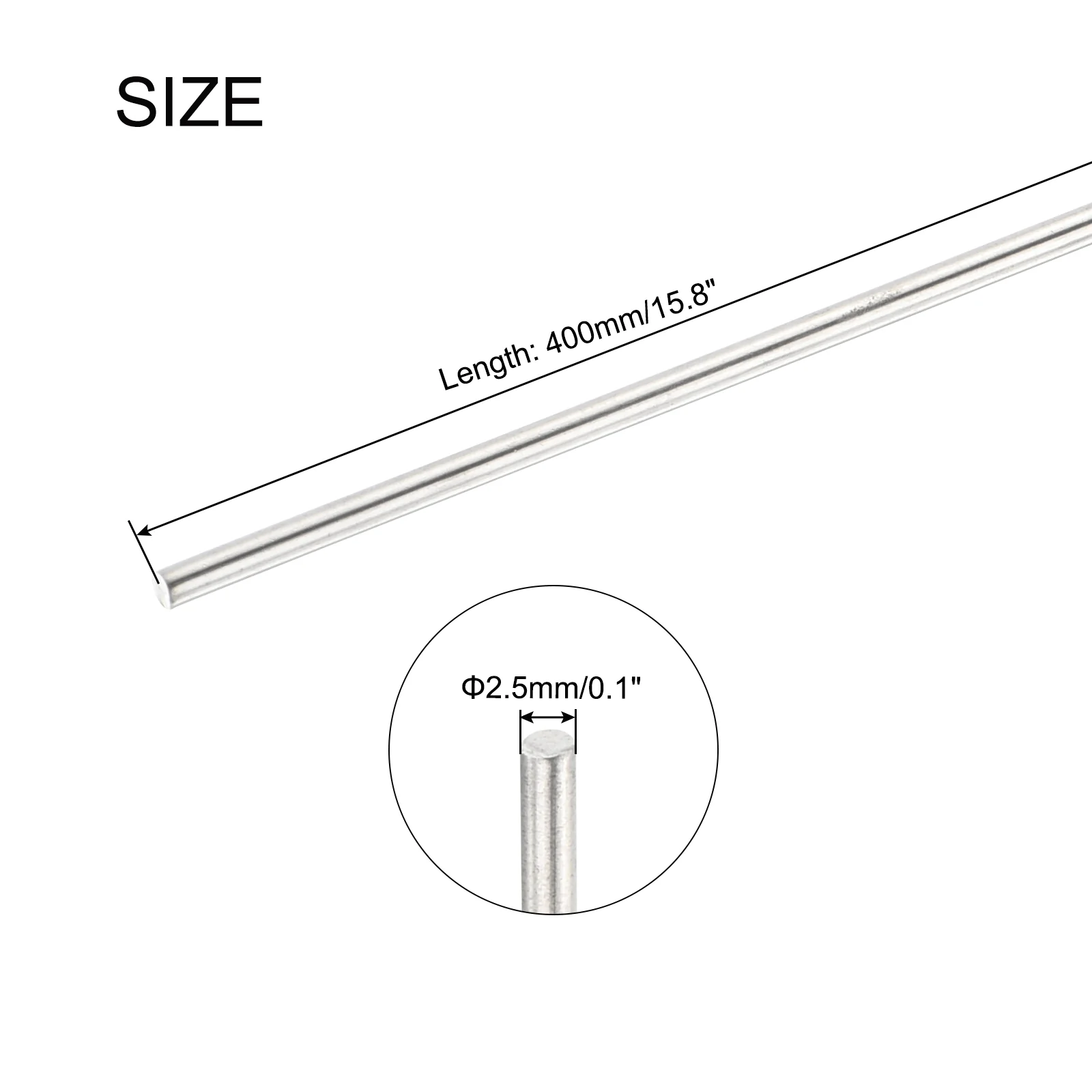 Uxcell 2.5mm x 400mm Stainless Steel Round Rod, Metal Solid Shaft Rods Lathe Bar Stock for DIY Crafts Model Car Helicopter Airplane 10pcs - Image 2